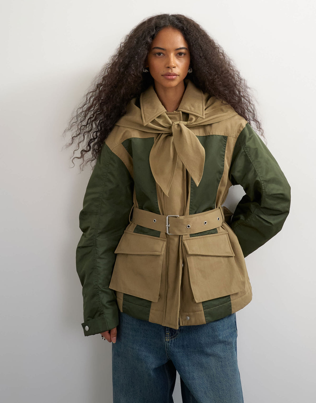 Topshop patch hybrid utility jacket in khaki