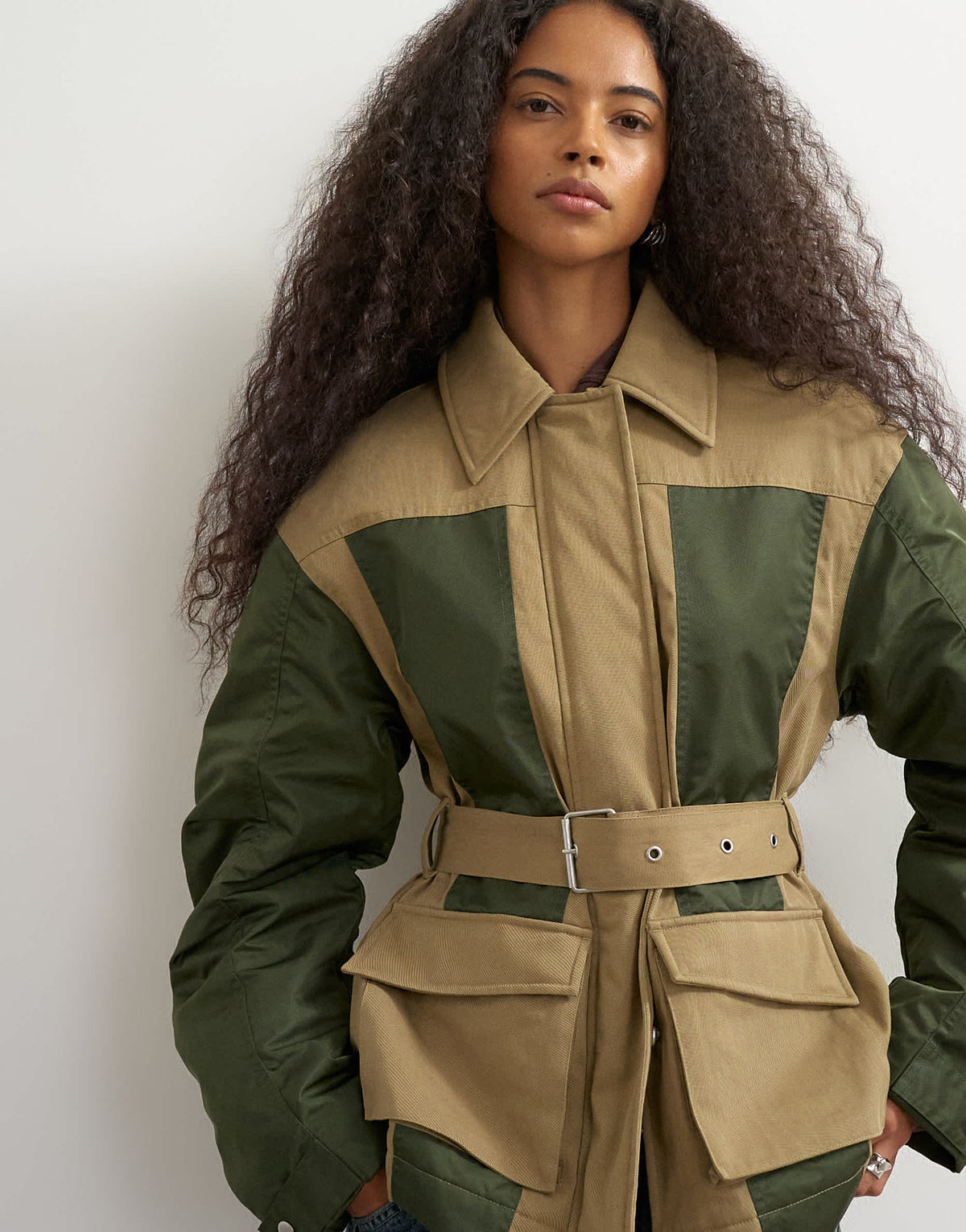 Topshop patch hybrid utility jacket in khaki
