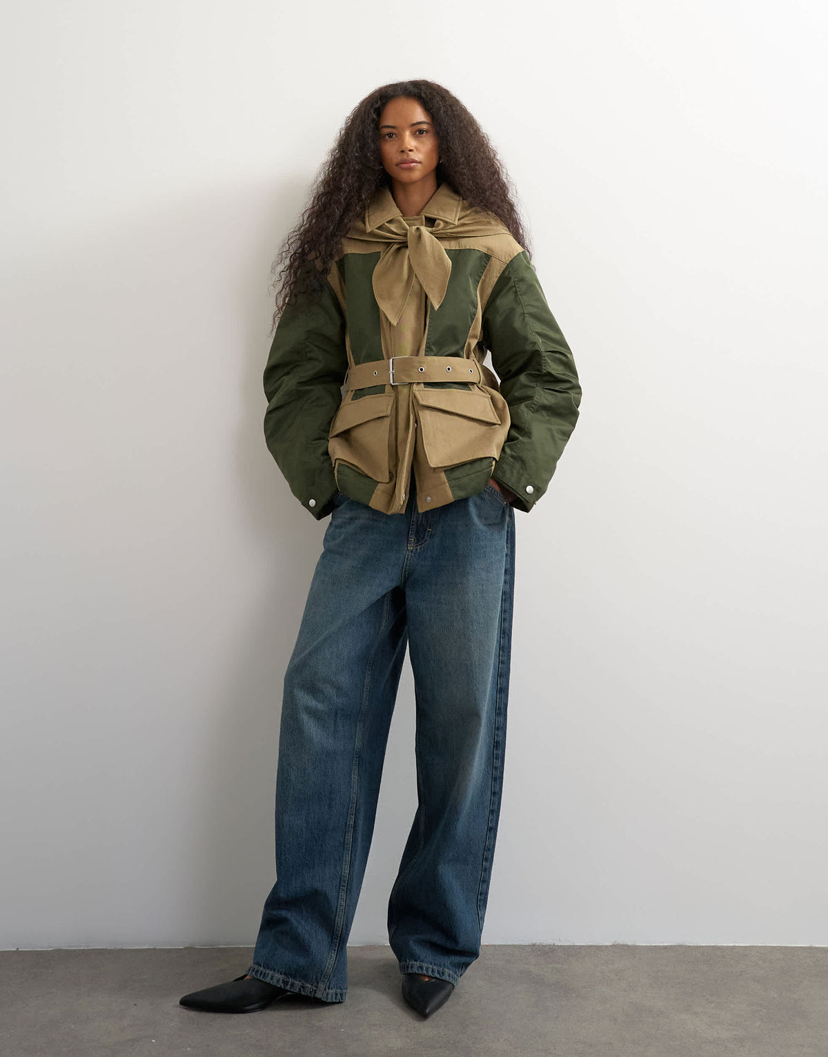 Topshop patch hybrid utility jacket in khaki