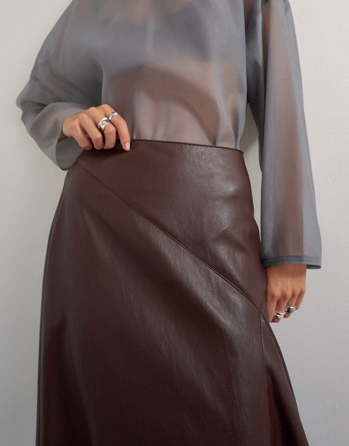 Topshop co-ord faux leather drape detail maxi skirt in chocolate
