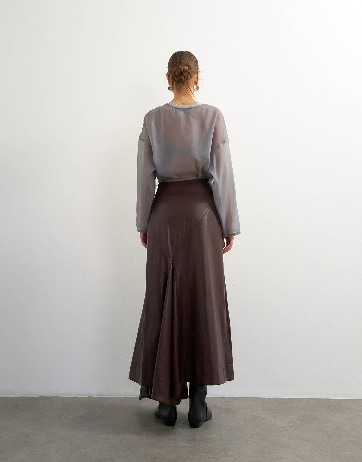 Topshop co-ord faux leather drape detail maxi skirt in chocolate