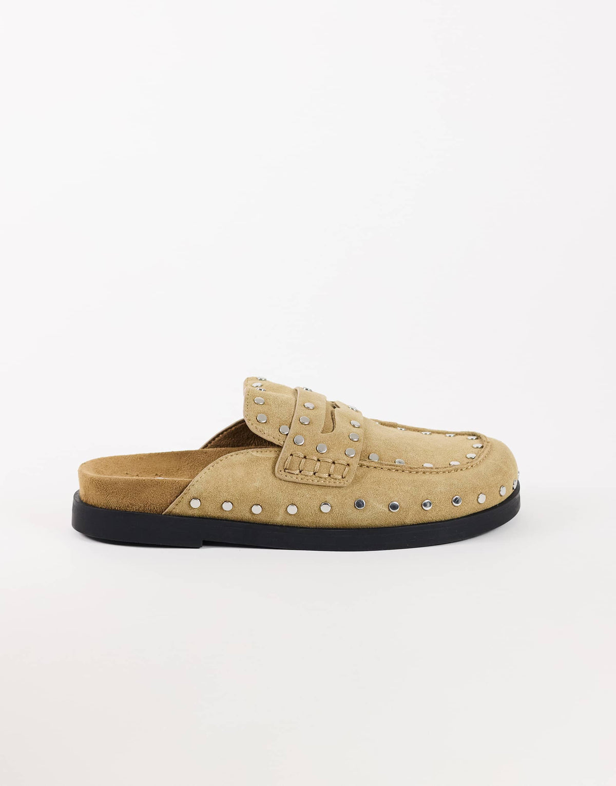 Topshop Addie real suede studded mule loafer in taupe