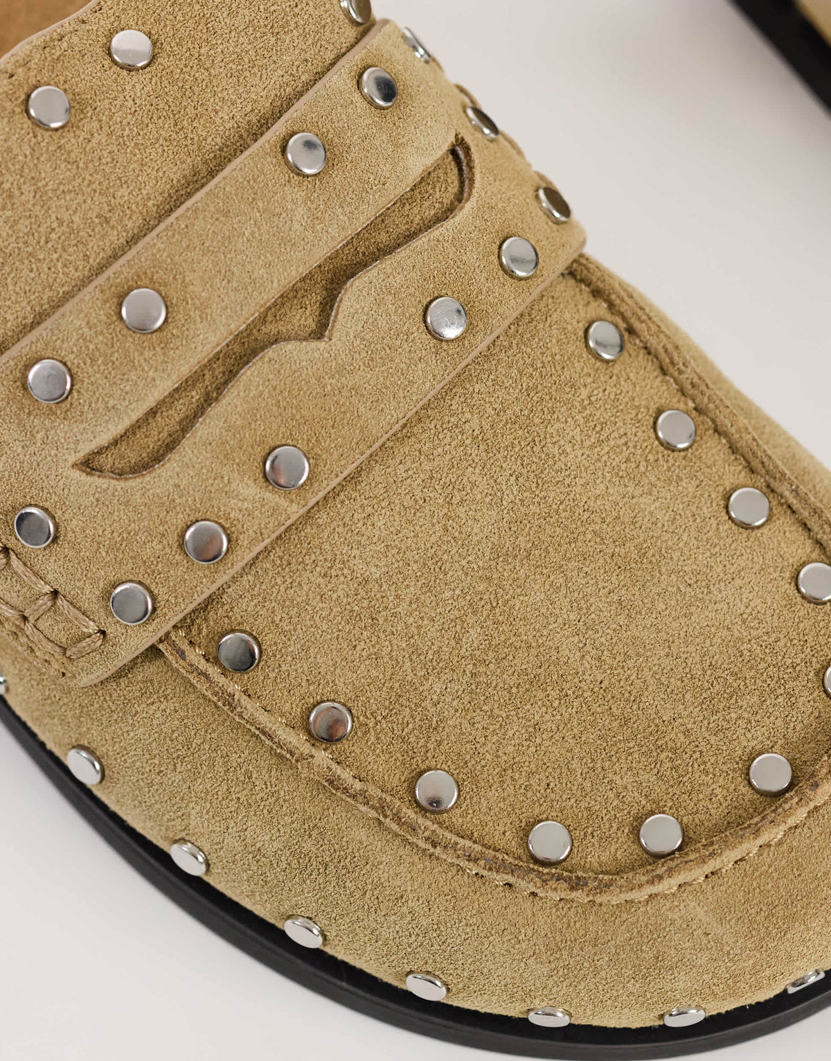 Topshop Addie real suede studded mule loafer in taupe