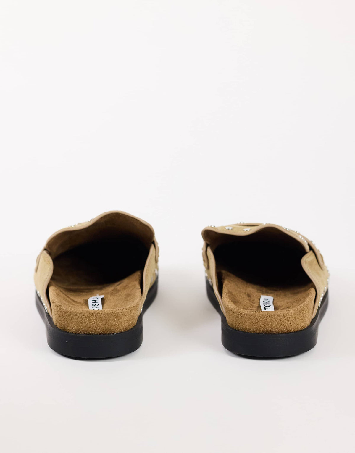 Topshop Addie real suede studded mule loafer in taupe