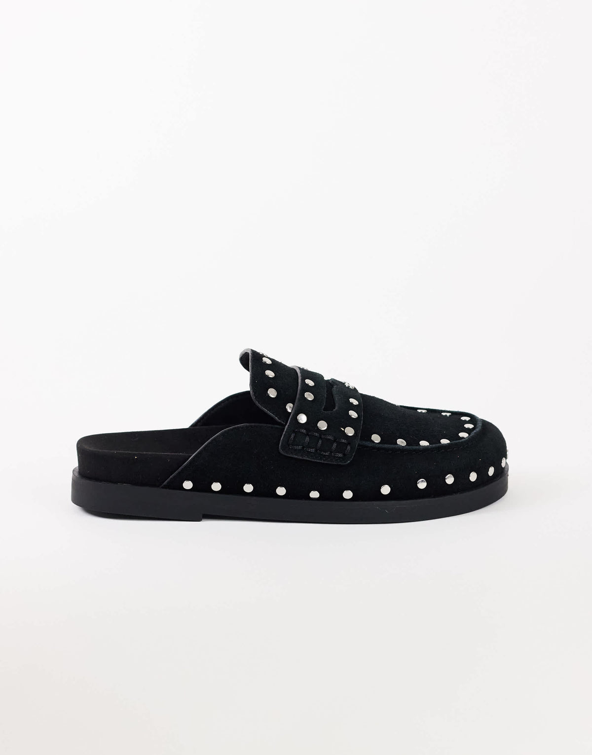 Topshop Addie real suede studded mule loafer in black