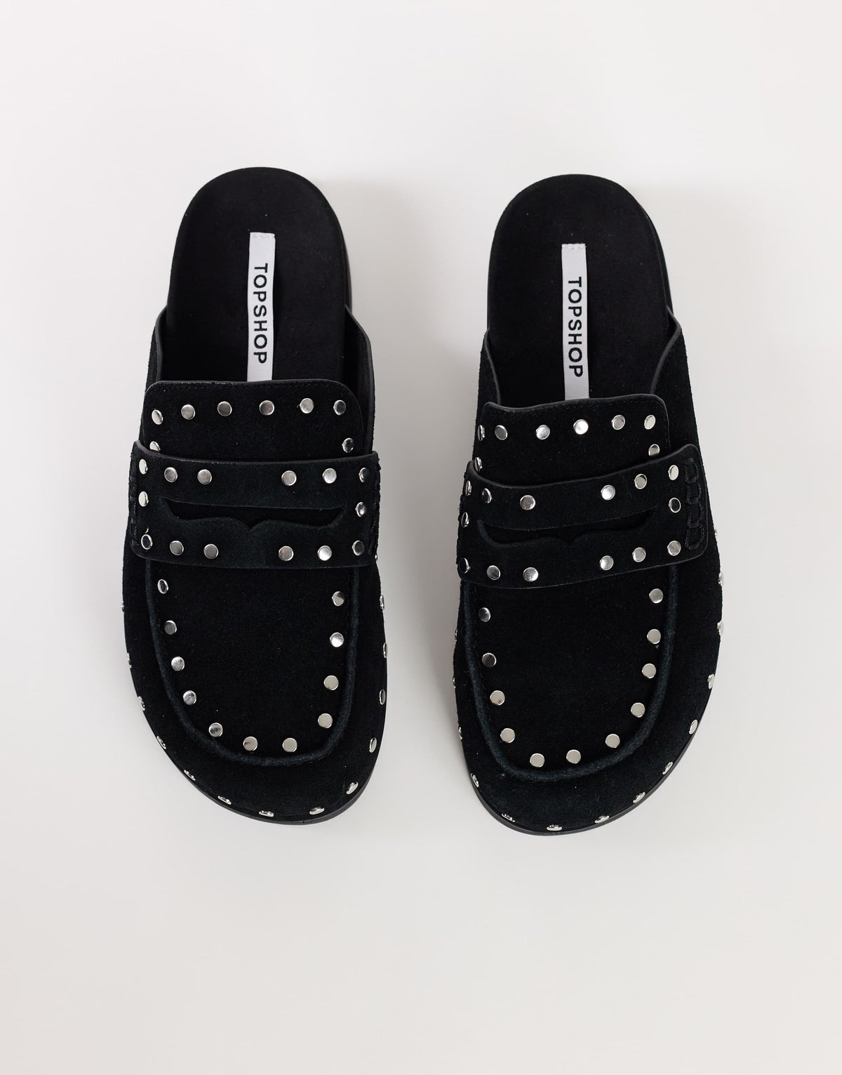 Topshop Addie real suede studded mule loafer in black