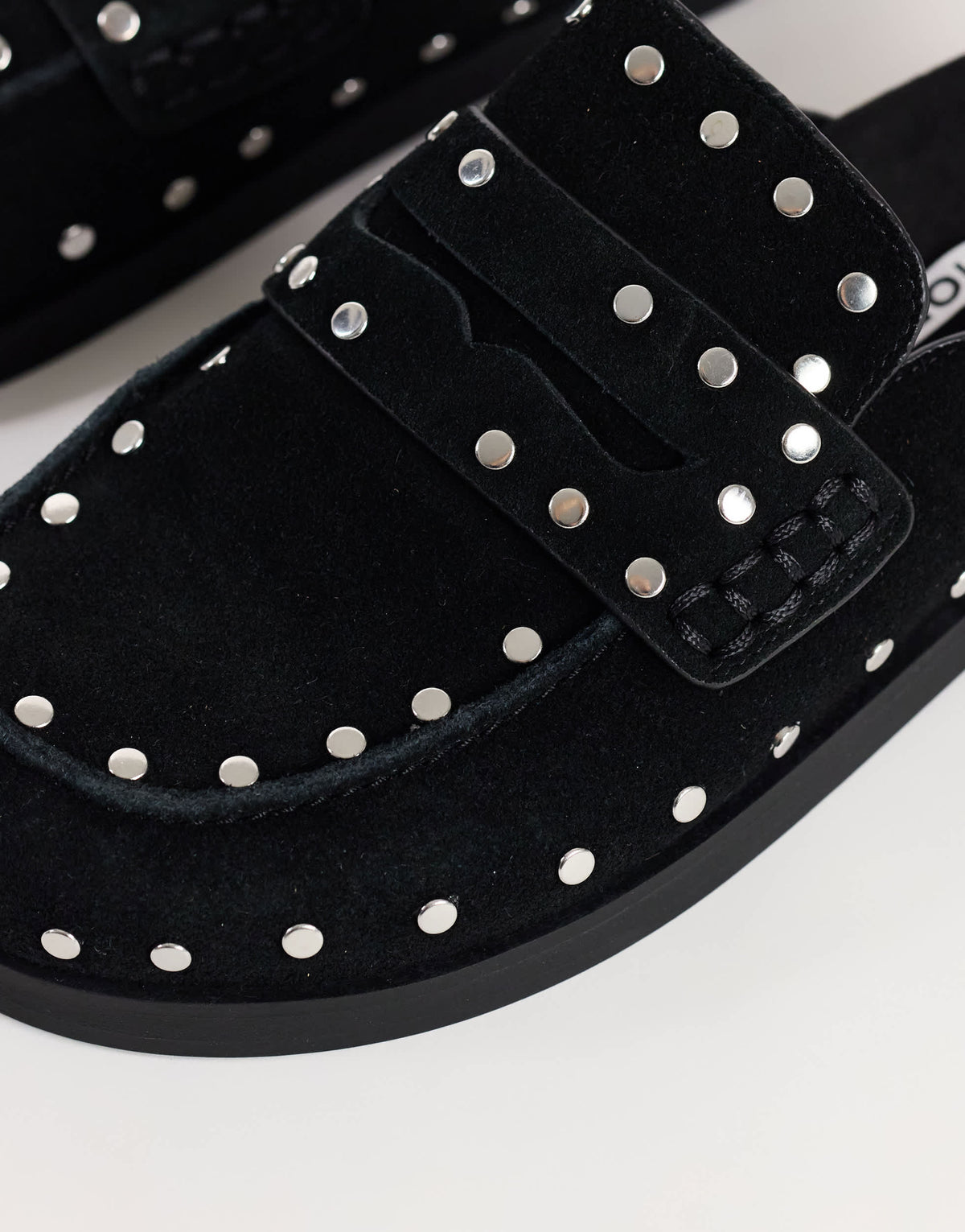 Topshop Addie real suede studded mule loafer in black
