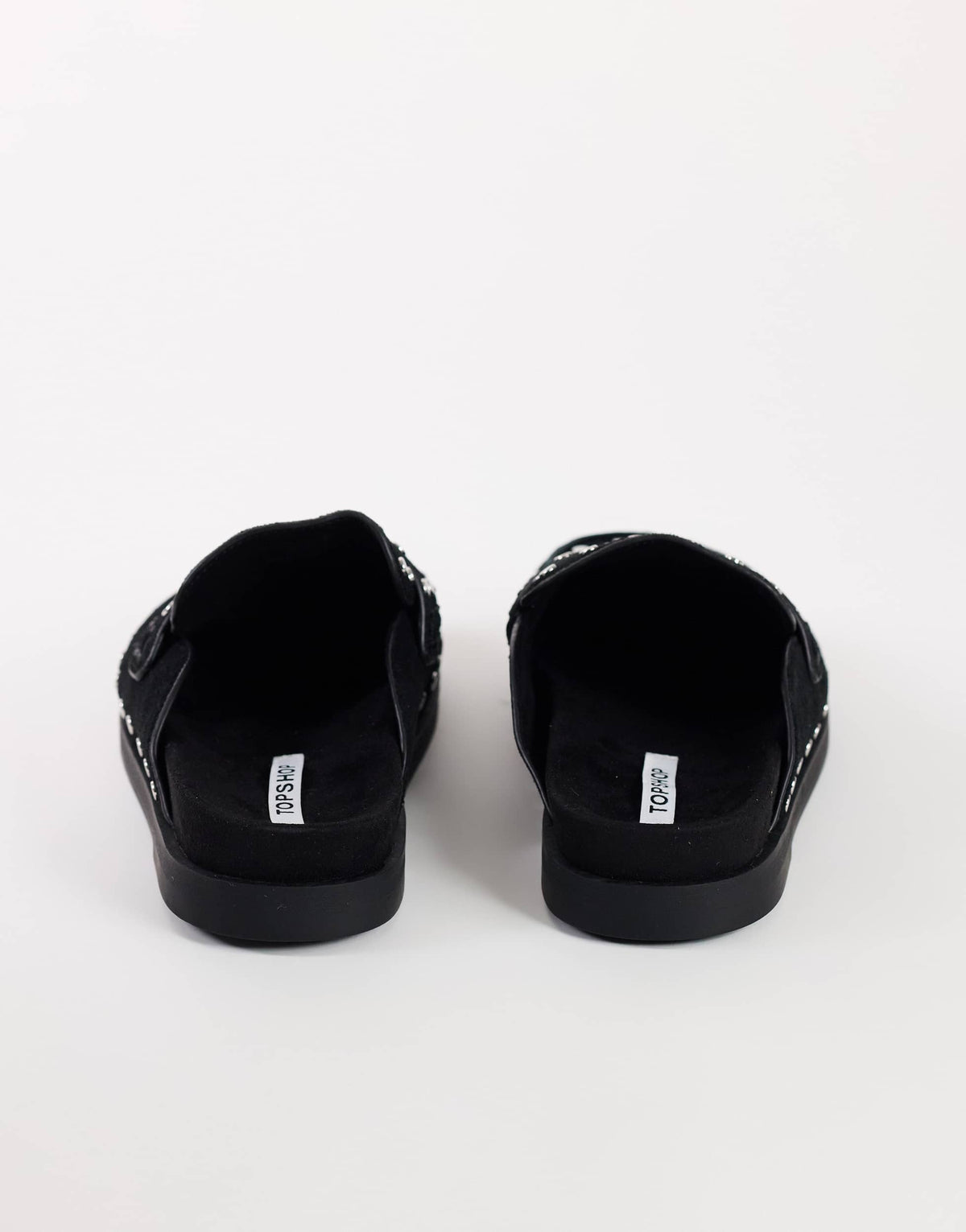 Topshop Addie real suede studded mule loafer in black