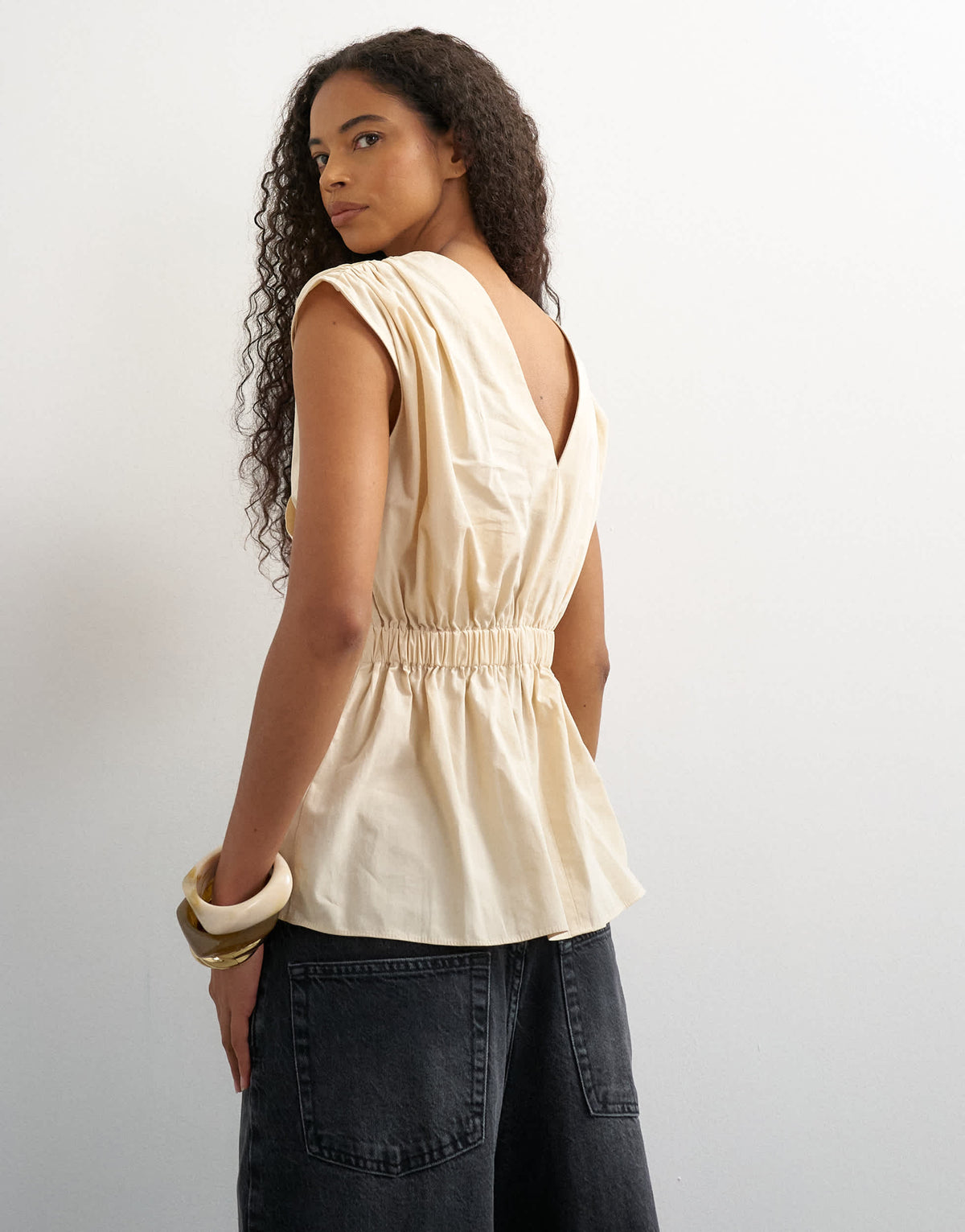 Topshop poplin wrap drape detail top in ecru