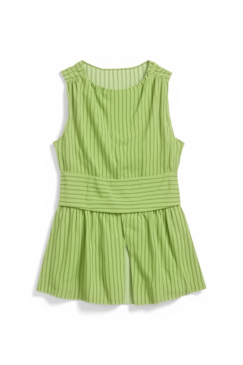 Topshop cinch split front top in green stripe