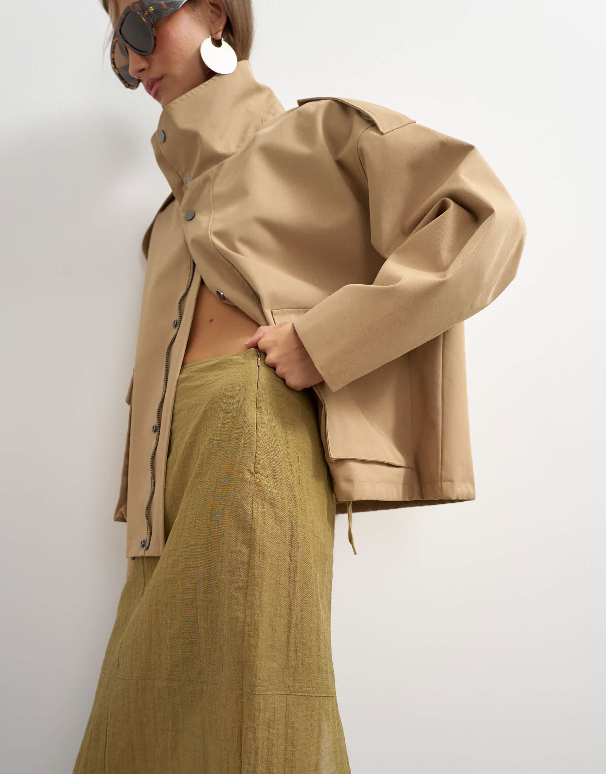 Topshop sheer maxi skirt in khaki