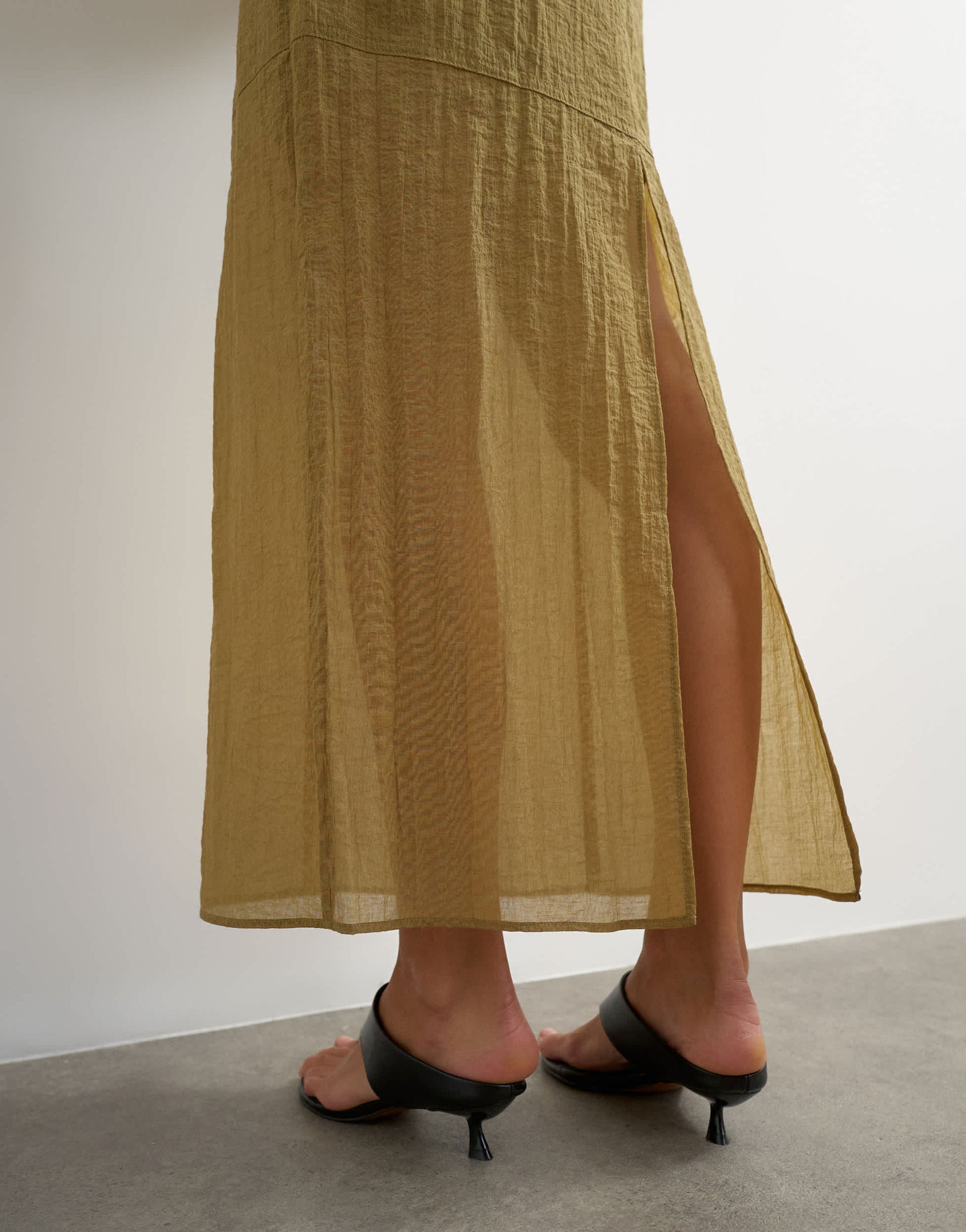 Topshop sheer maxi skirt in khaki