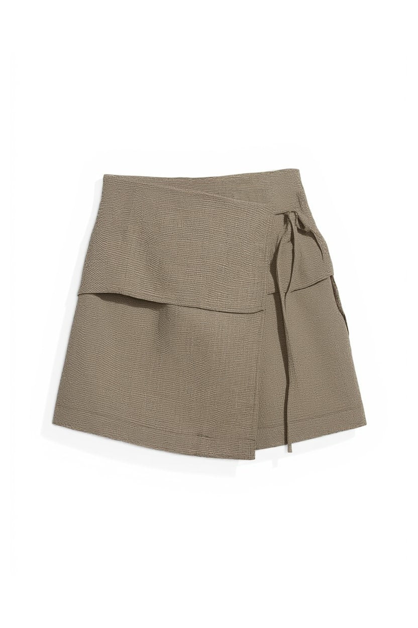 Topshop wrap tie mini skirt in taupe