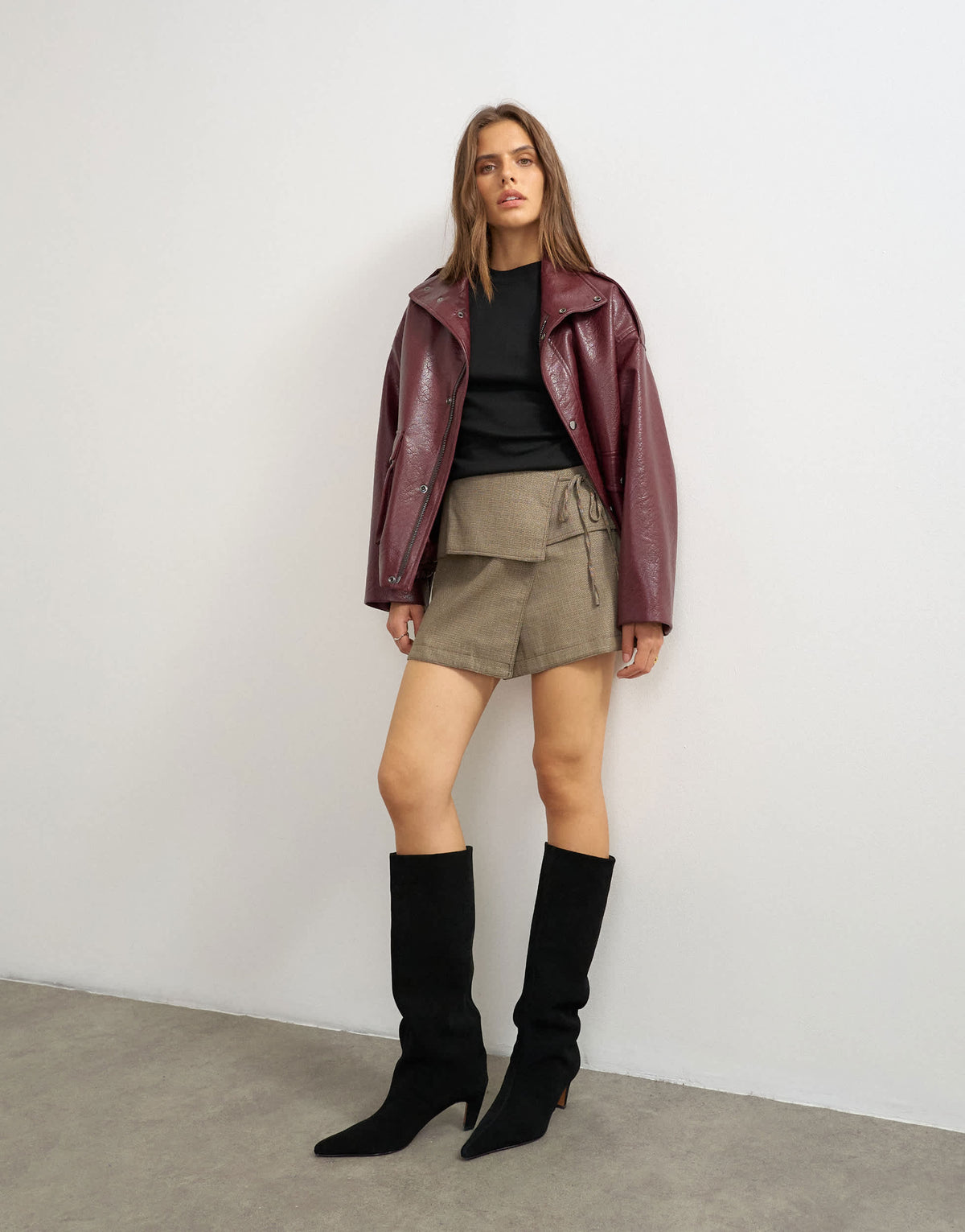 Topshop wrap tie mini skirt in taupe