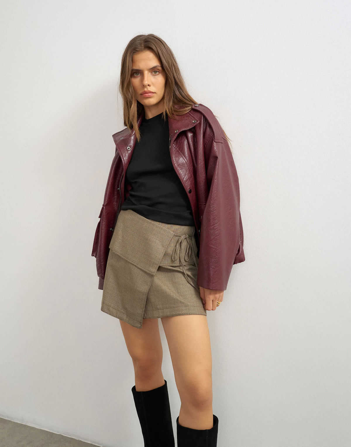Topshop wrap tie mini skirt in taupe