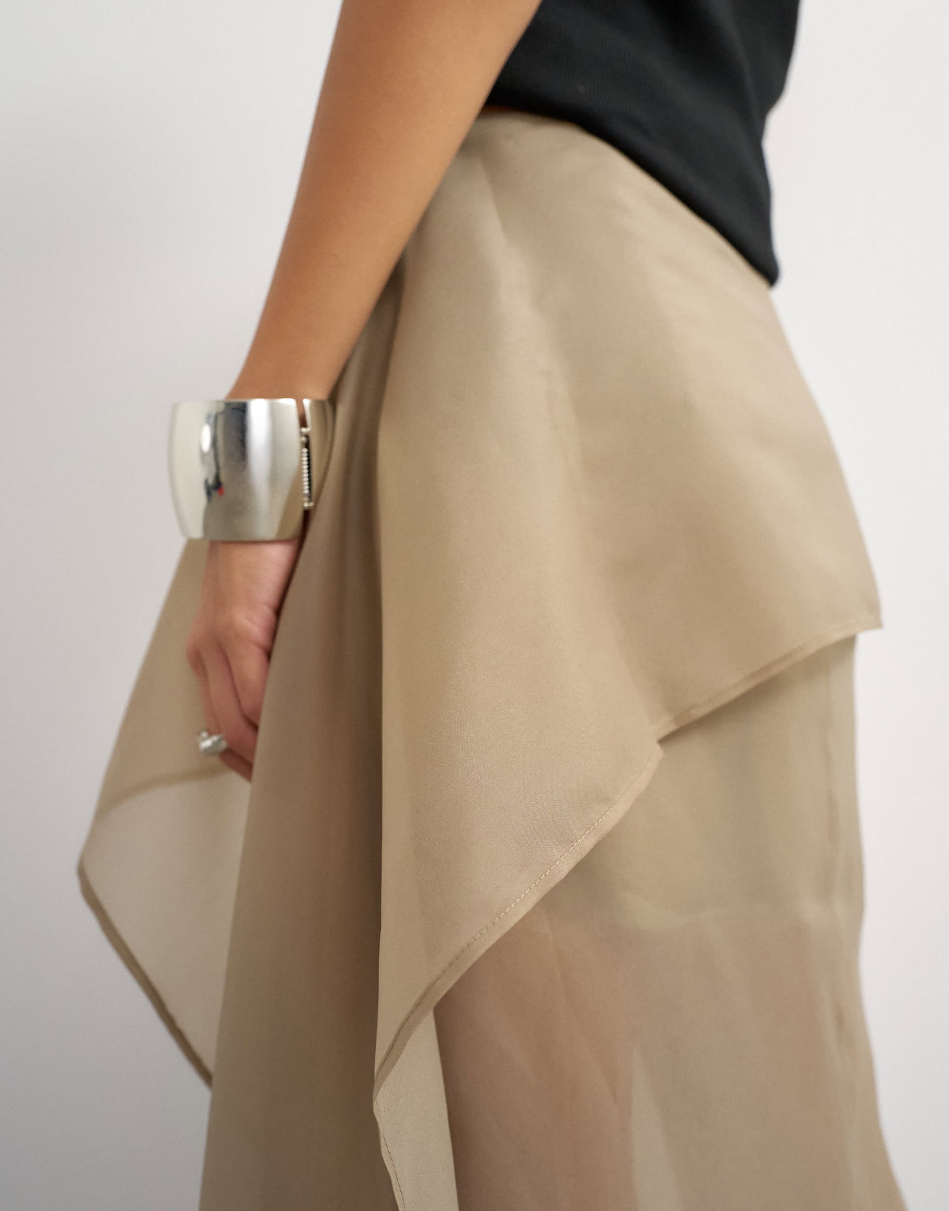 Topshop organza drape detail midi skirt in mink