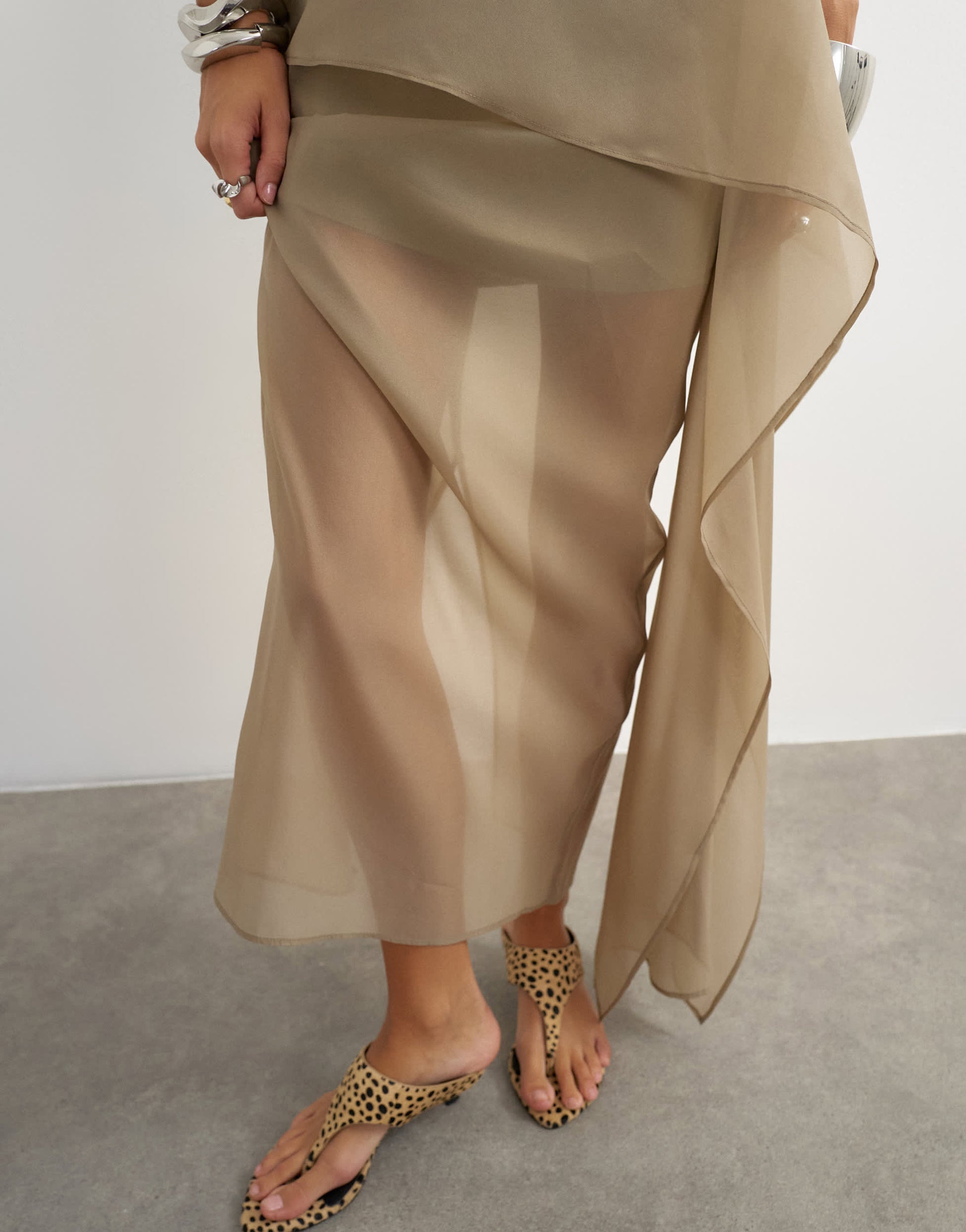 Topshop organza drape detail midi skirt in mink