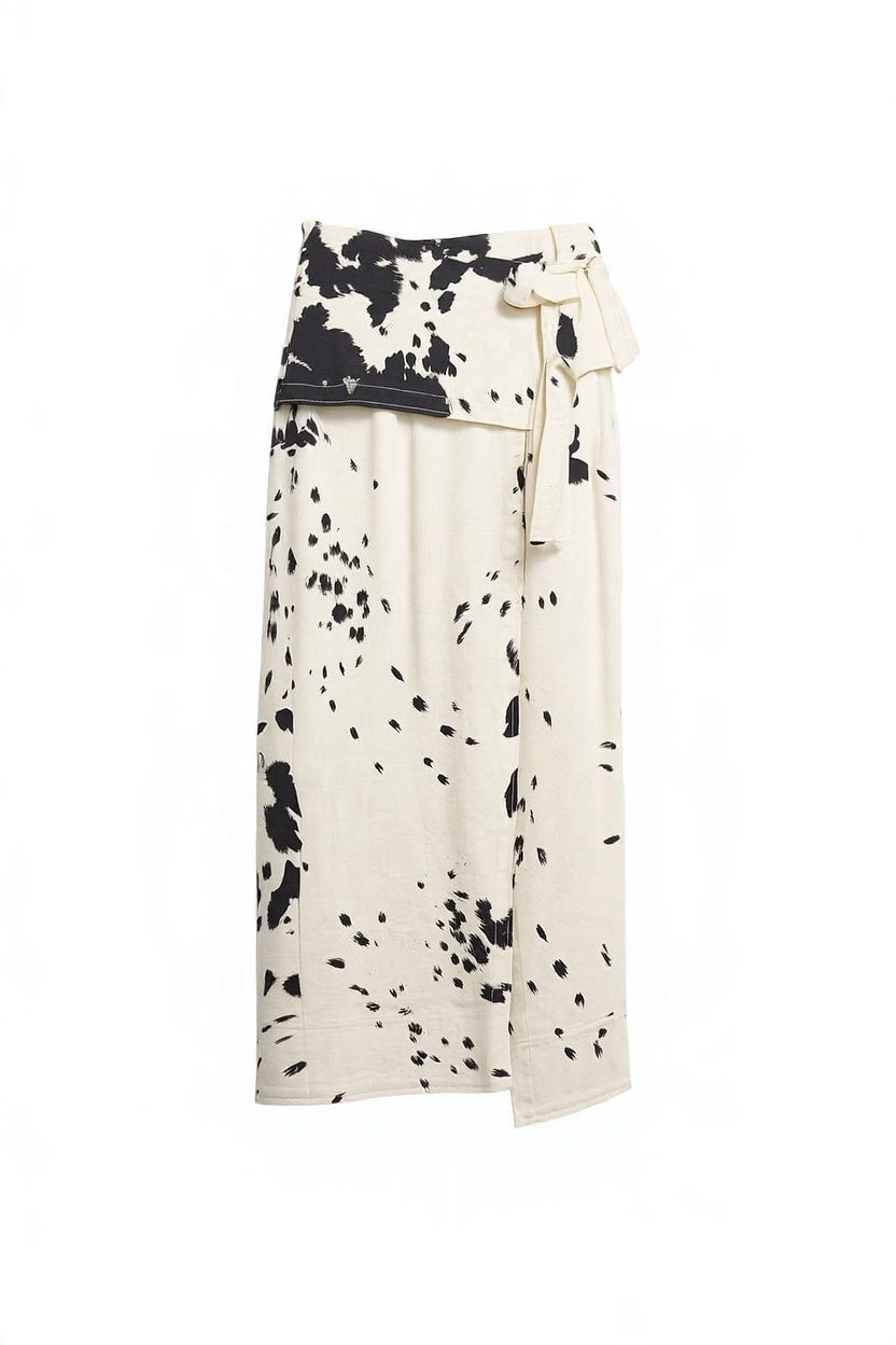 Topshop twill wrap tie detail maxi skirt in cow print