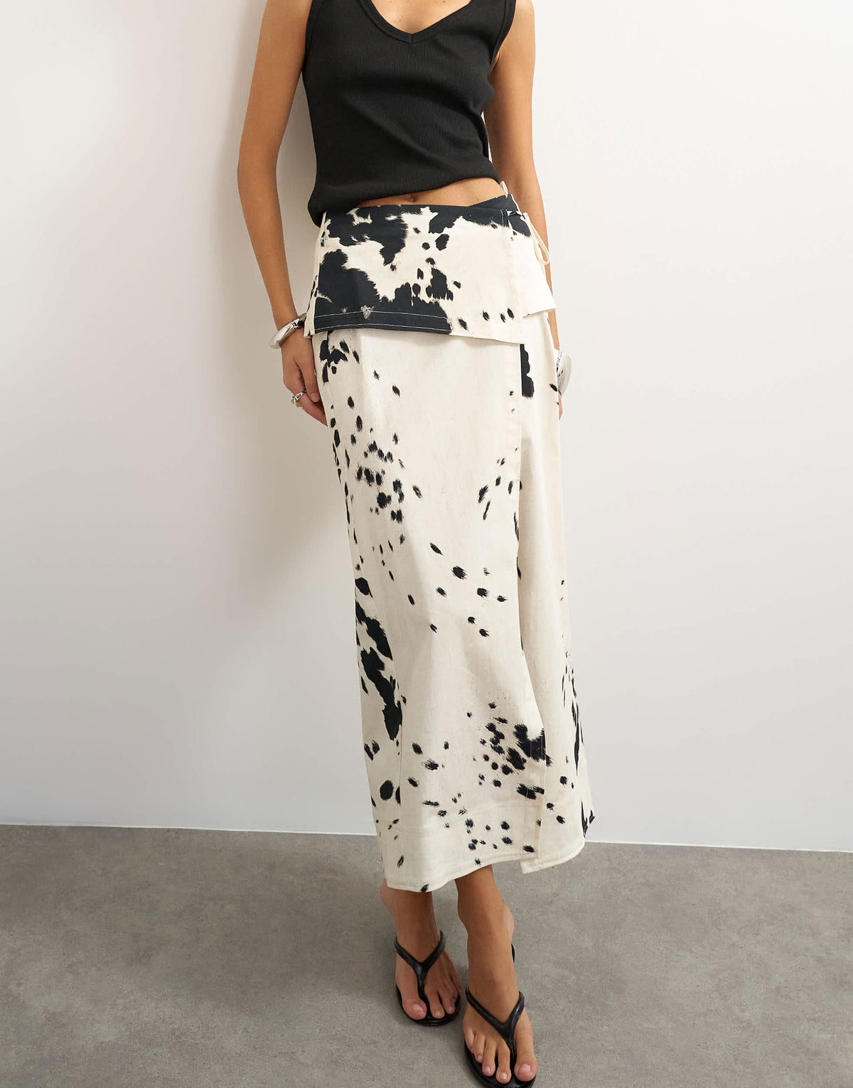 Topshop twill wrap tie detail maxi skirt in cow print