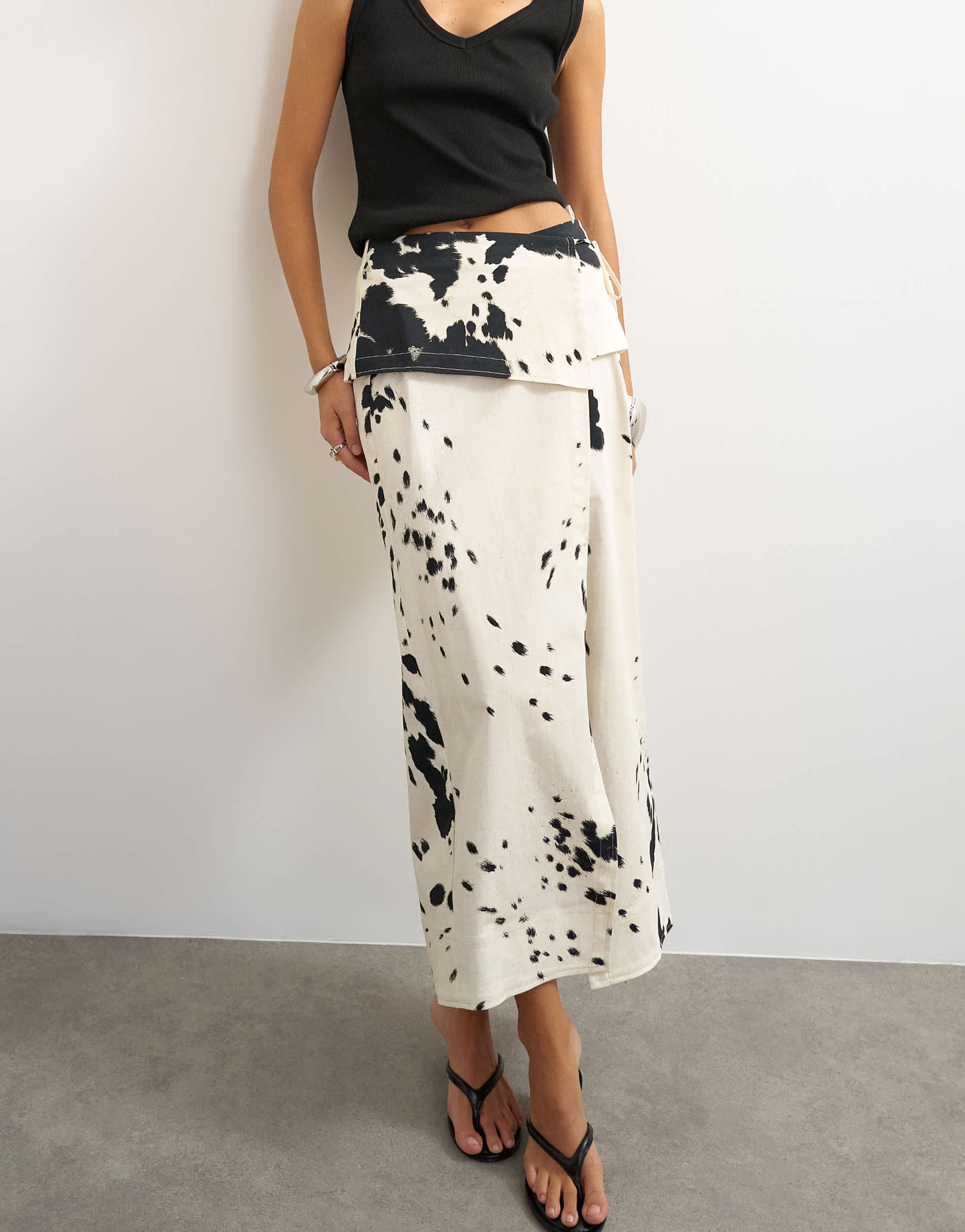 Topshop twill wrap tie detail maxi skirt in cow print