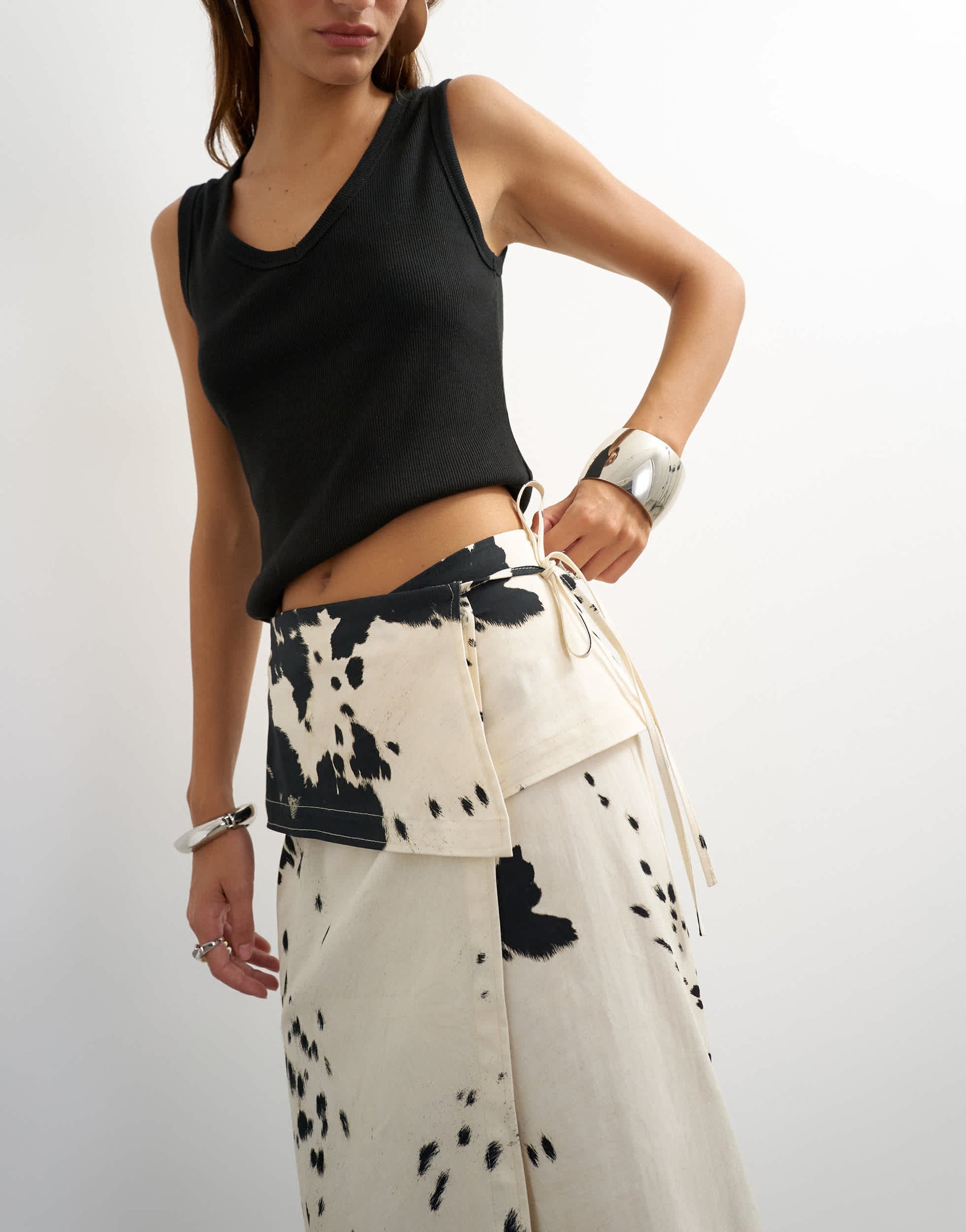 Topshop twill wrap tie detail maxi skirt in cow print