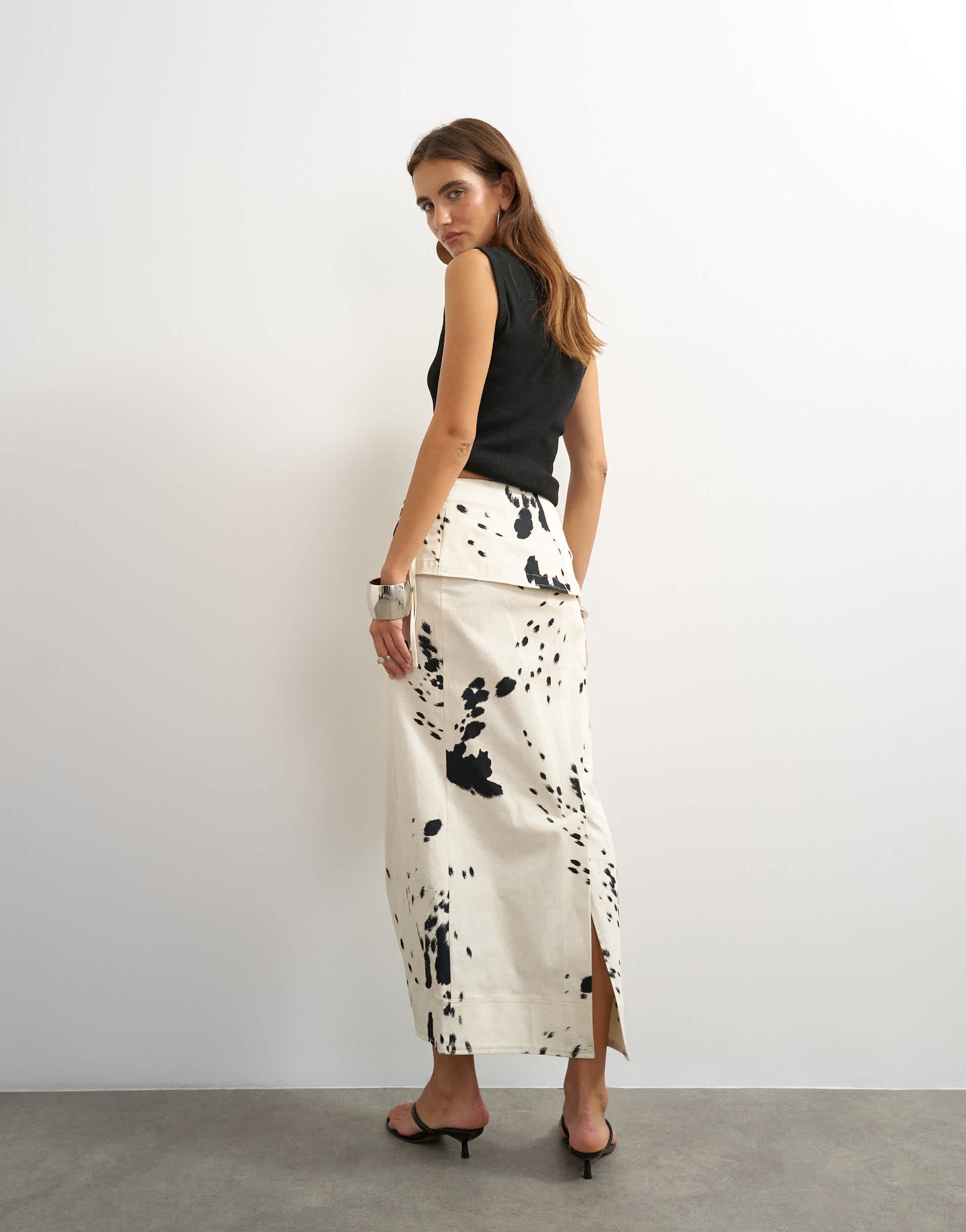 Topshop twill wrap tie detail maxi skirt in cow print