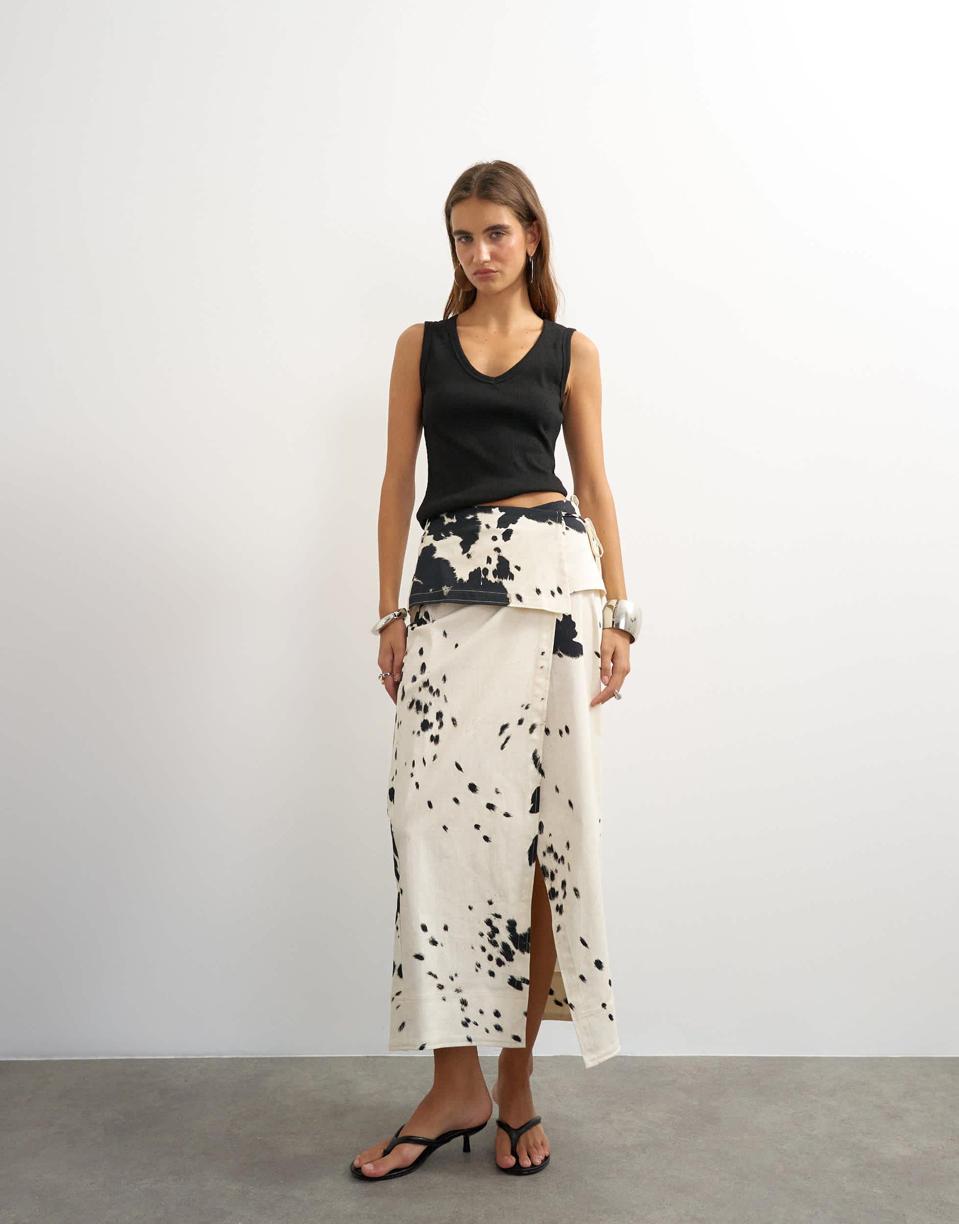 Topshop twill wrap tie detail maxi skirt in cow print