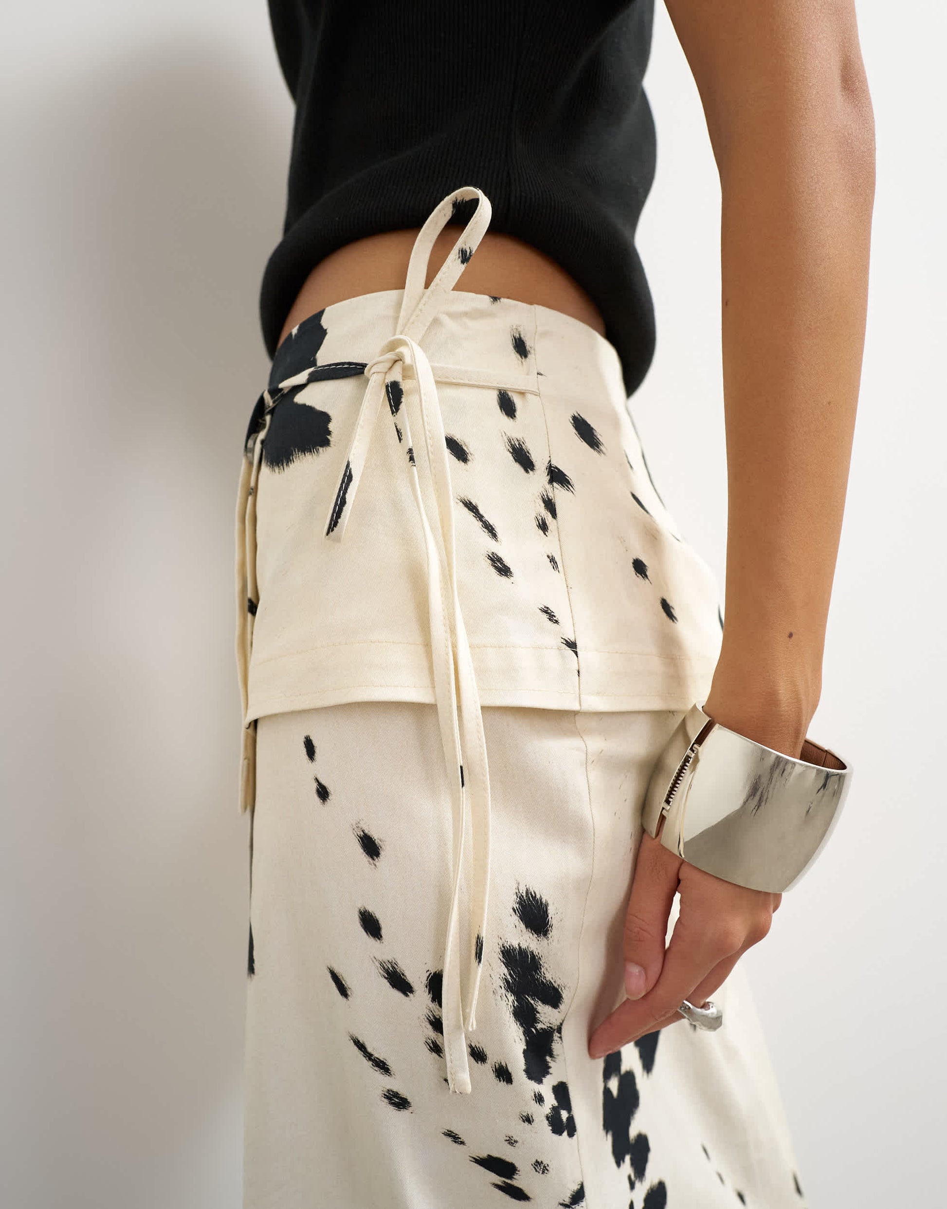 Topshop twill wrap tie detail maxi skirt in cow print