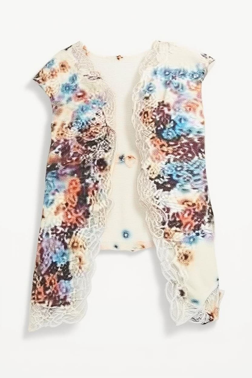 Topshop floral cap sleeve asymmetric tie front lace detail top in ecru