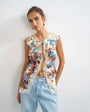 Topshop floral cap sleeve asymmetric tie front lace detail top in ecru