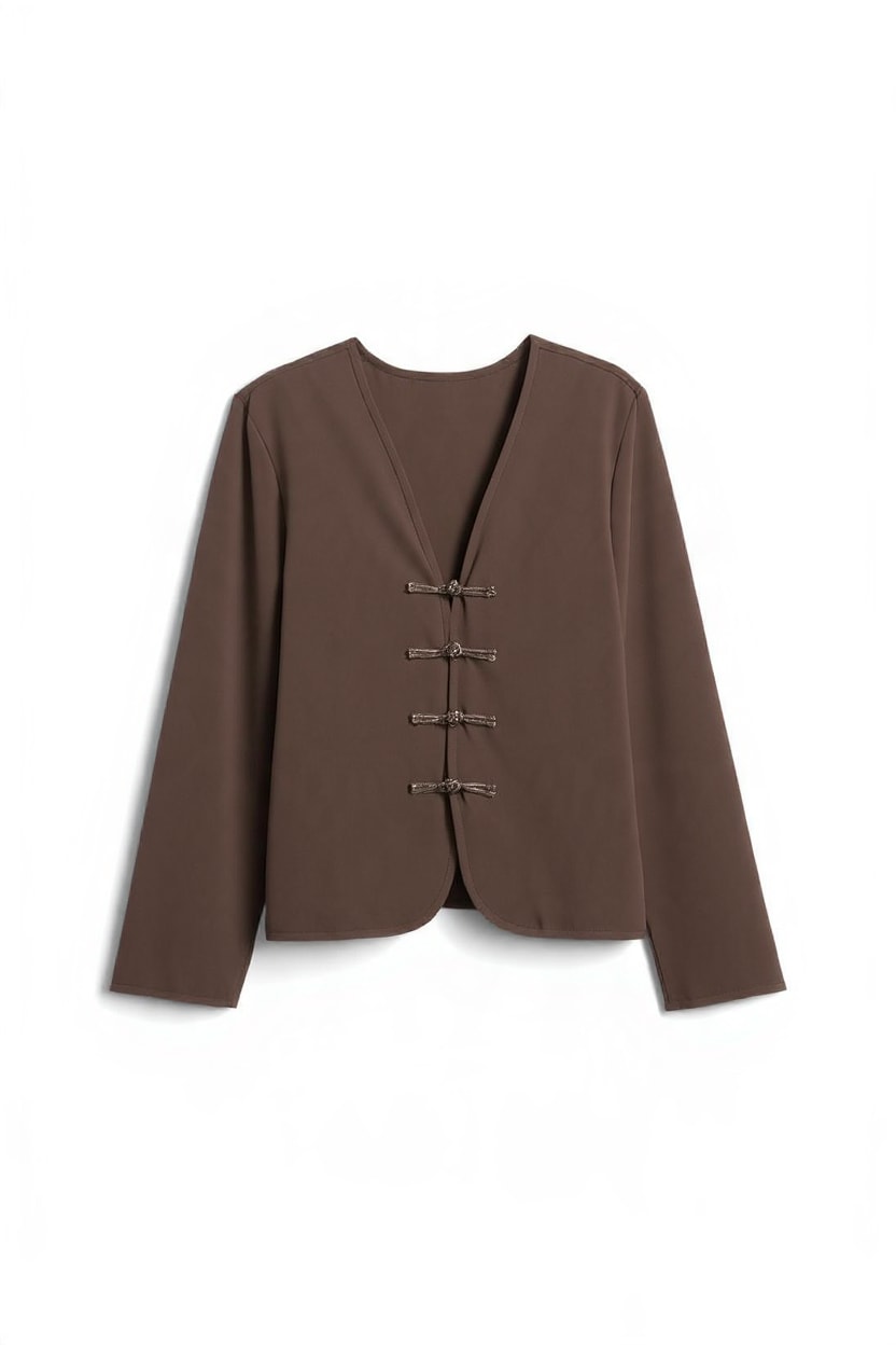 Topshop frogging detail top in chocolate