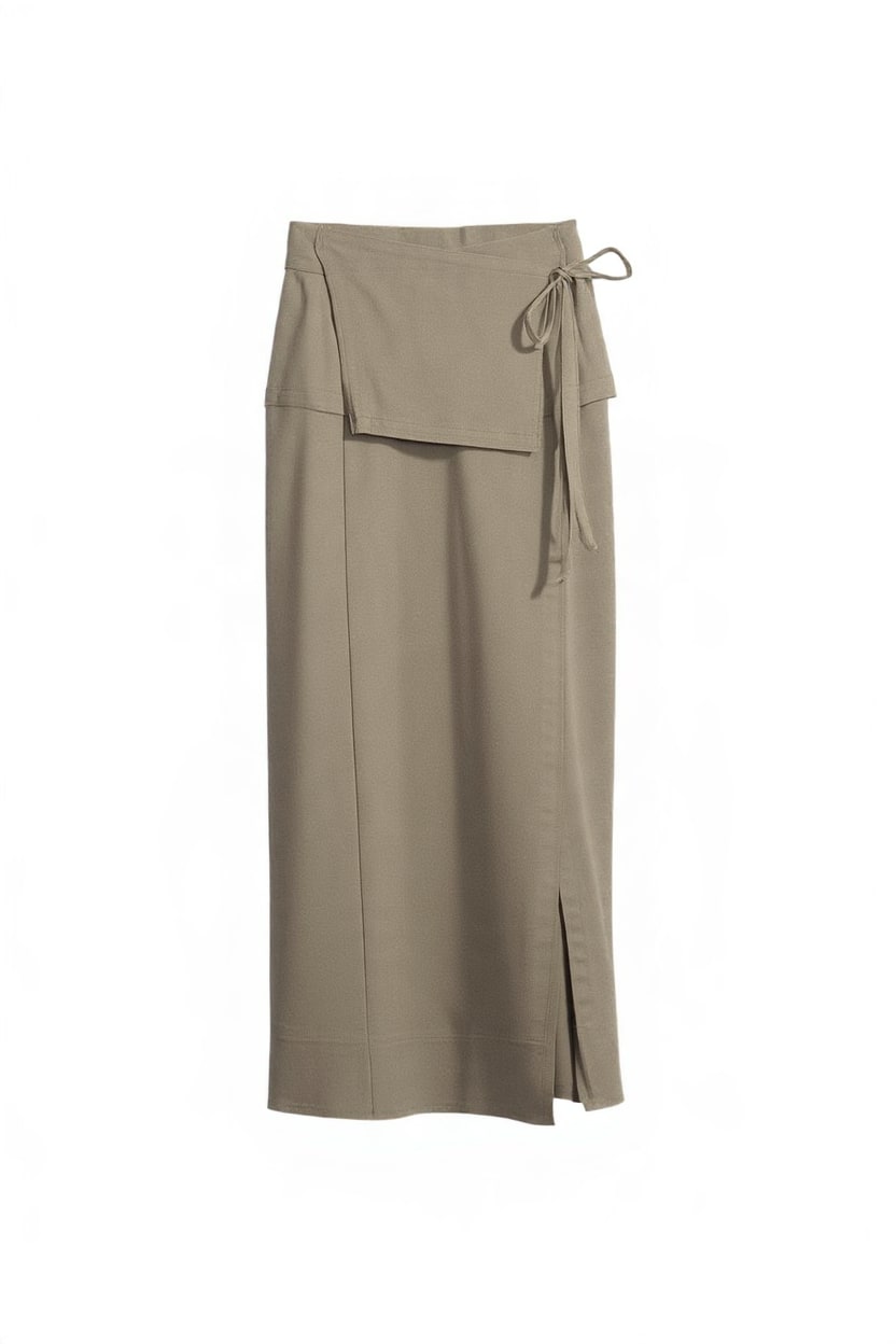 Topshop twill wrap tie detail maxi skirt in charcoal grey