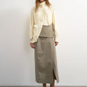 Topshop twill wrap tie detail maxi skirt in charcoal grey