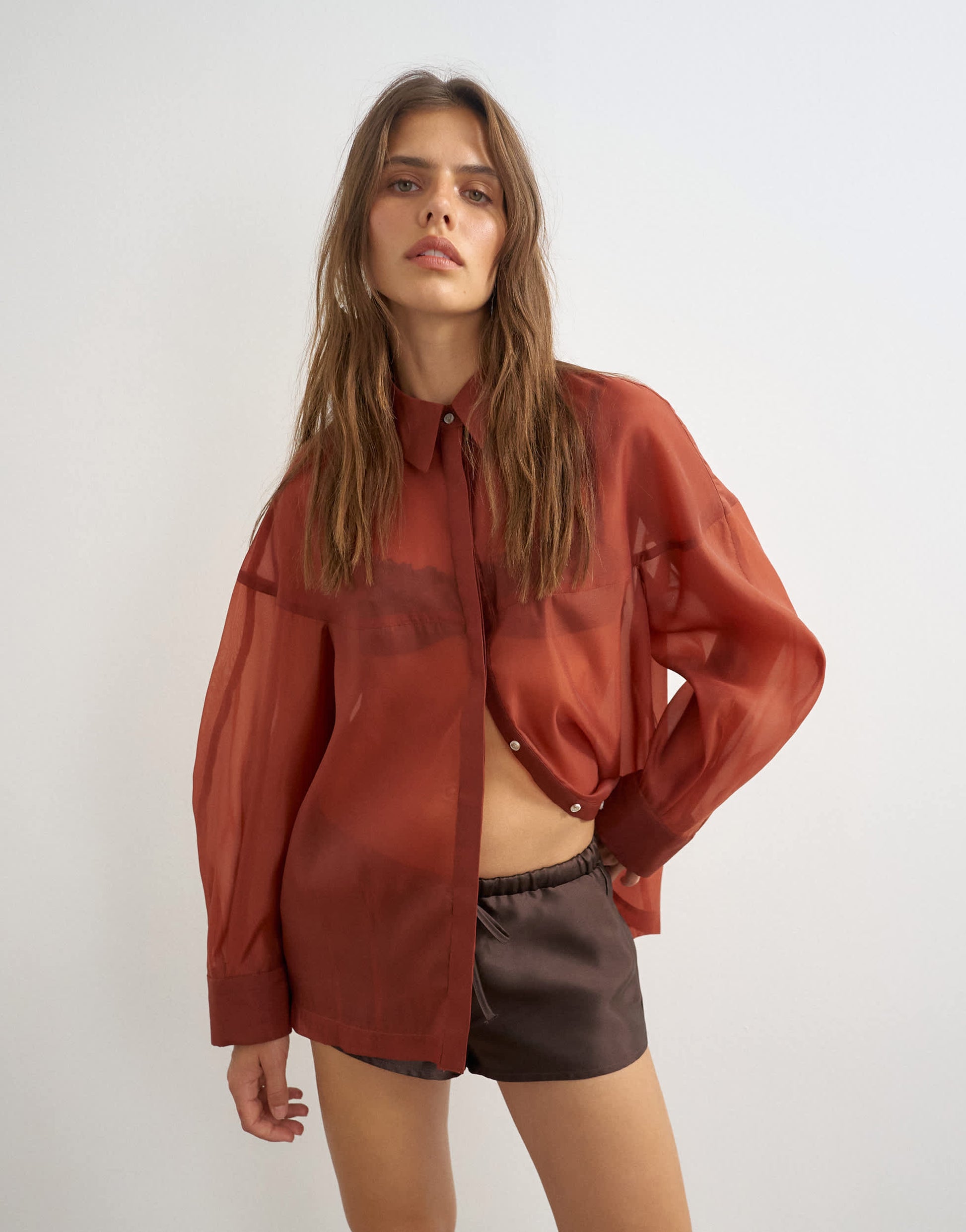 Topshop co-ord organza shirt in rust