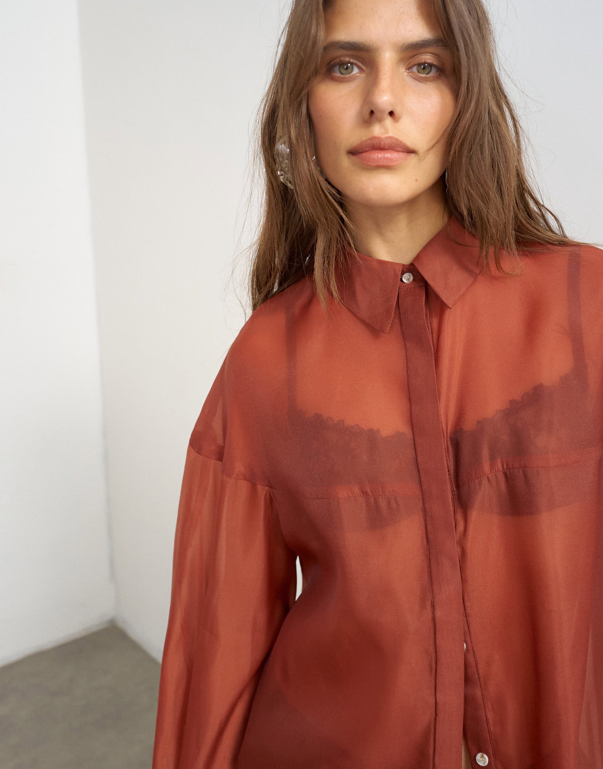 Topshop co-ord organza shirt in rust