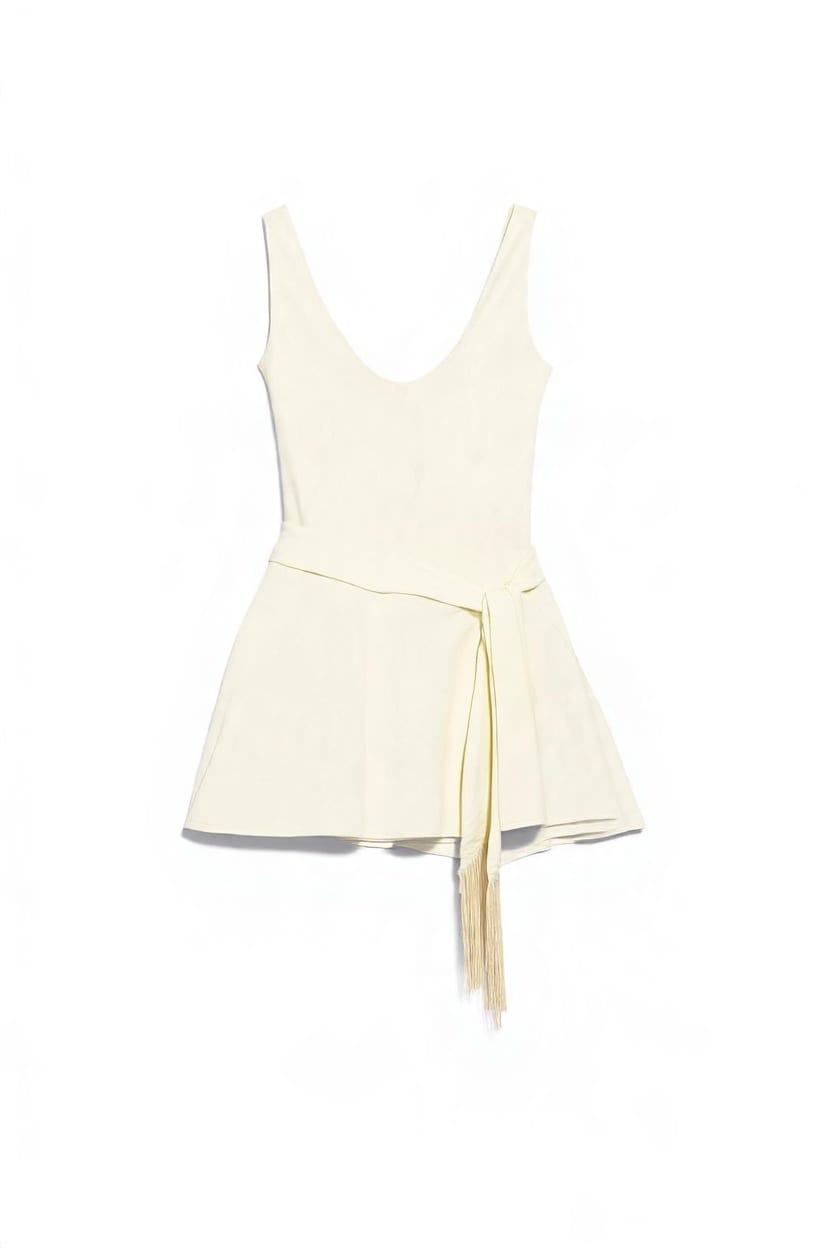 Topshop satin scoop neck cami with fringe detail tie in ivory