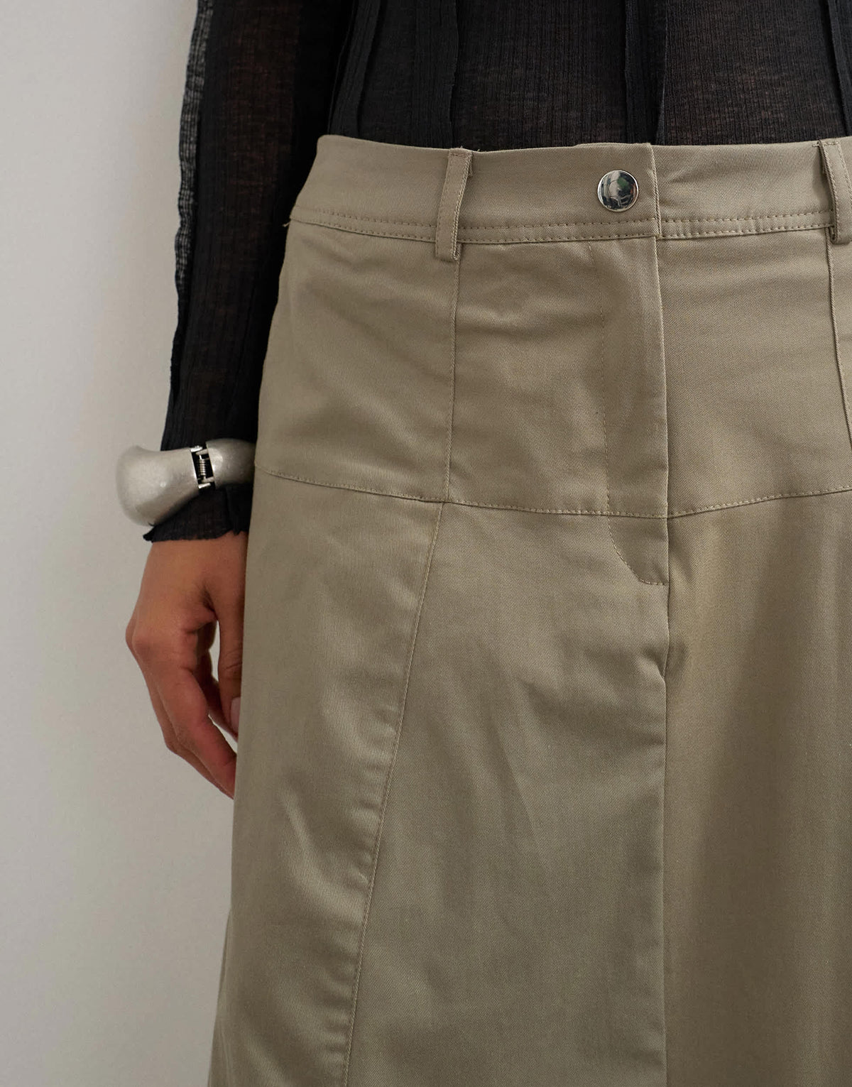 Topshop twill drop waist barrel midi skirt in charcoal grey