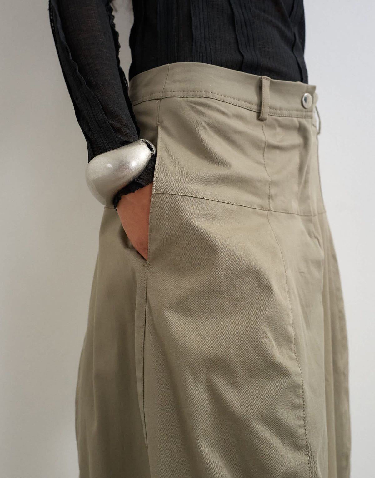Topshop twill drop waist barrel midi skirt in charcoal grey