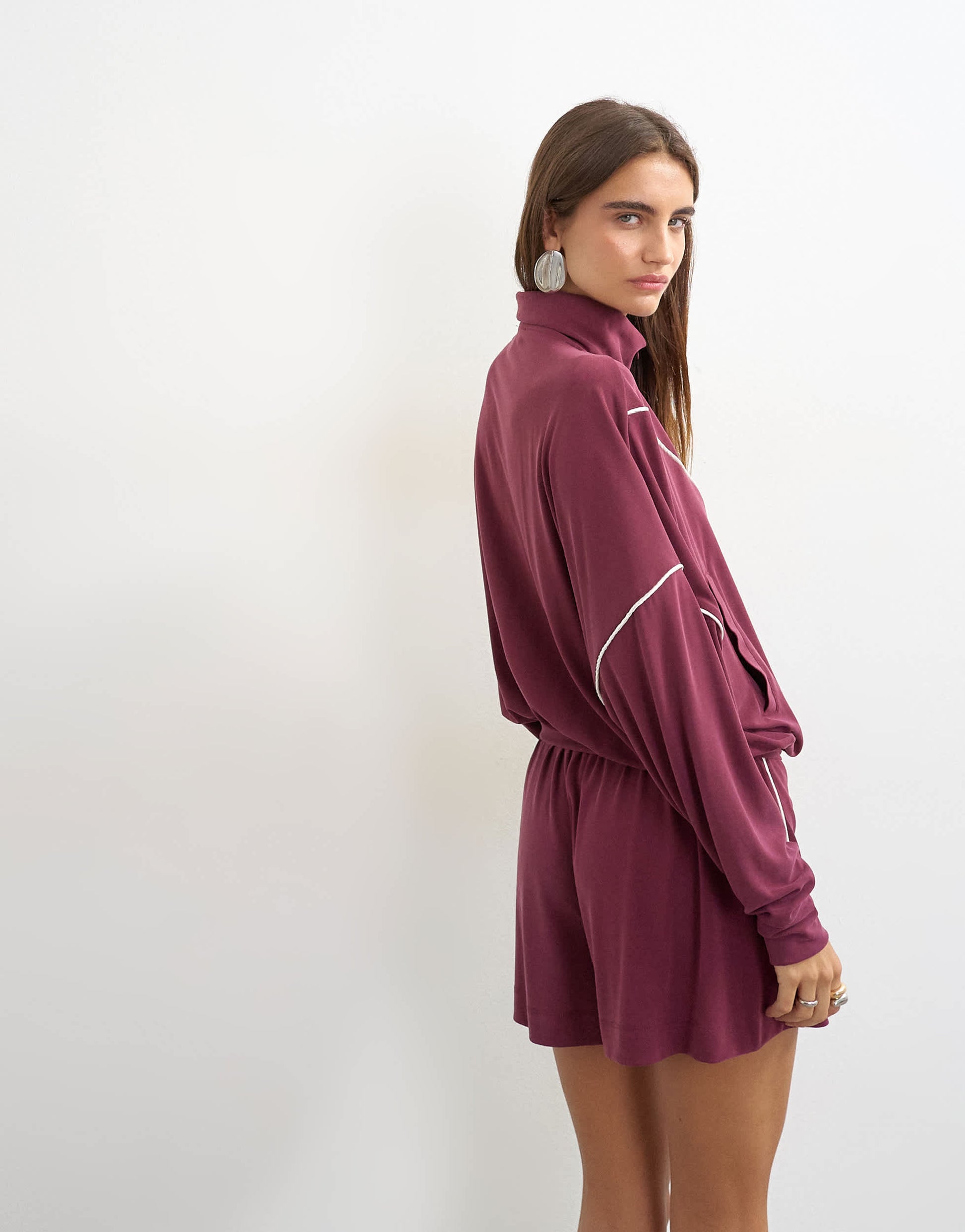 Topshop sporty piping half zip top co ord in burgundy
