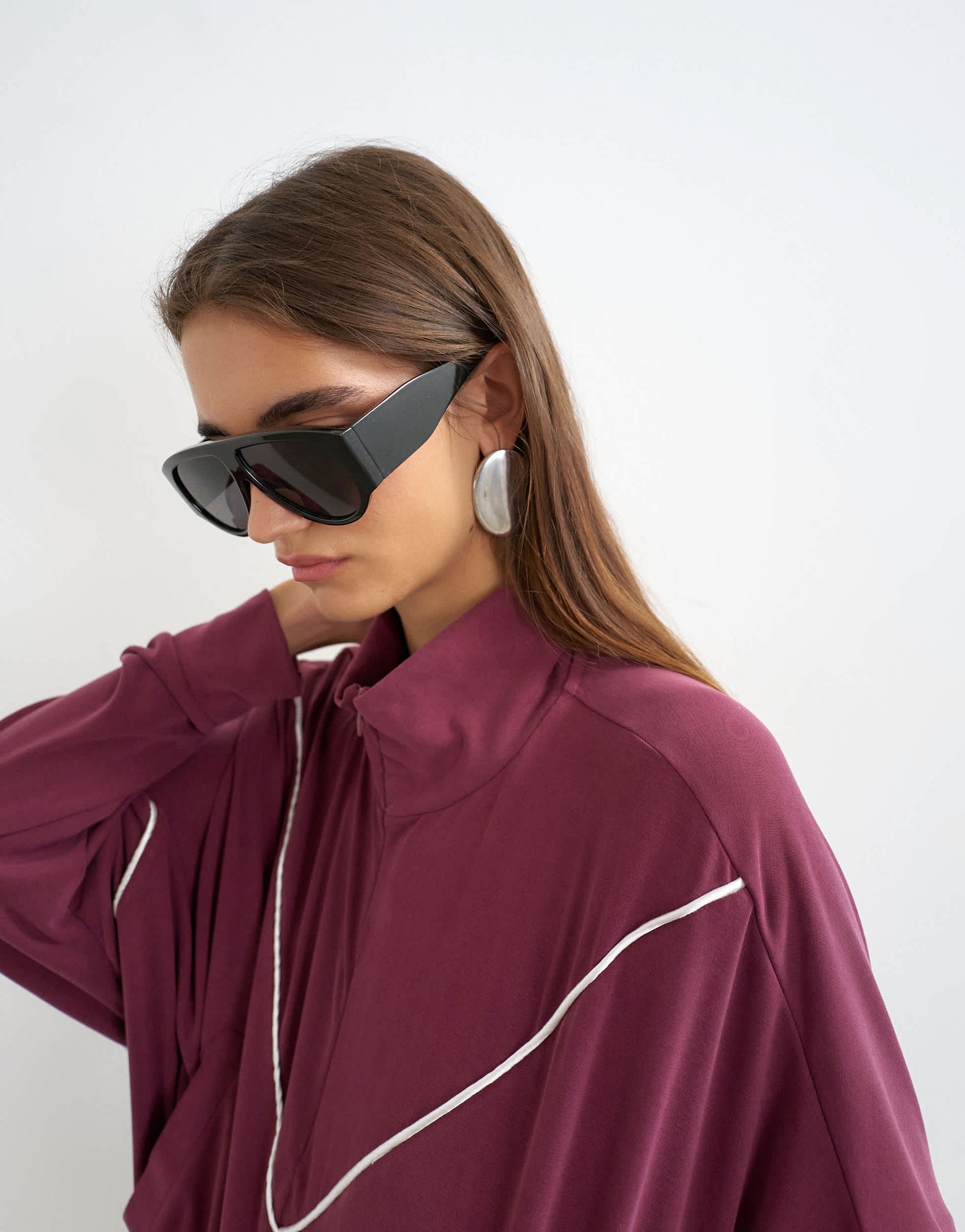 Topshop sporty piping half zip top co ord in burgundy
