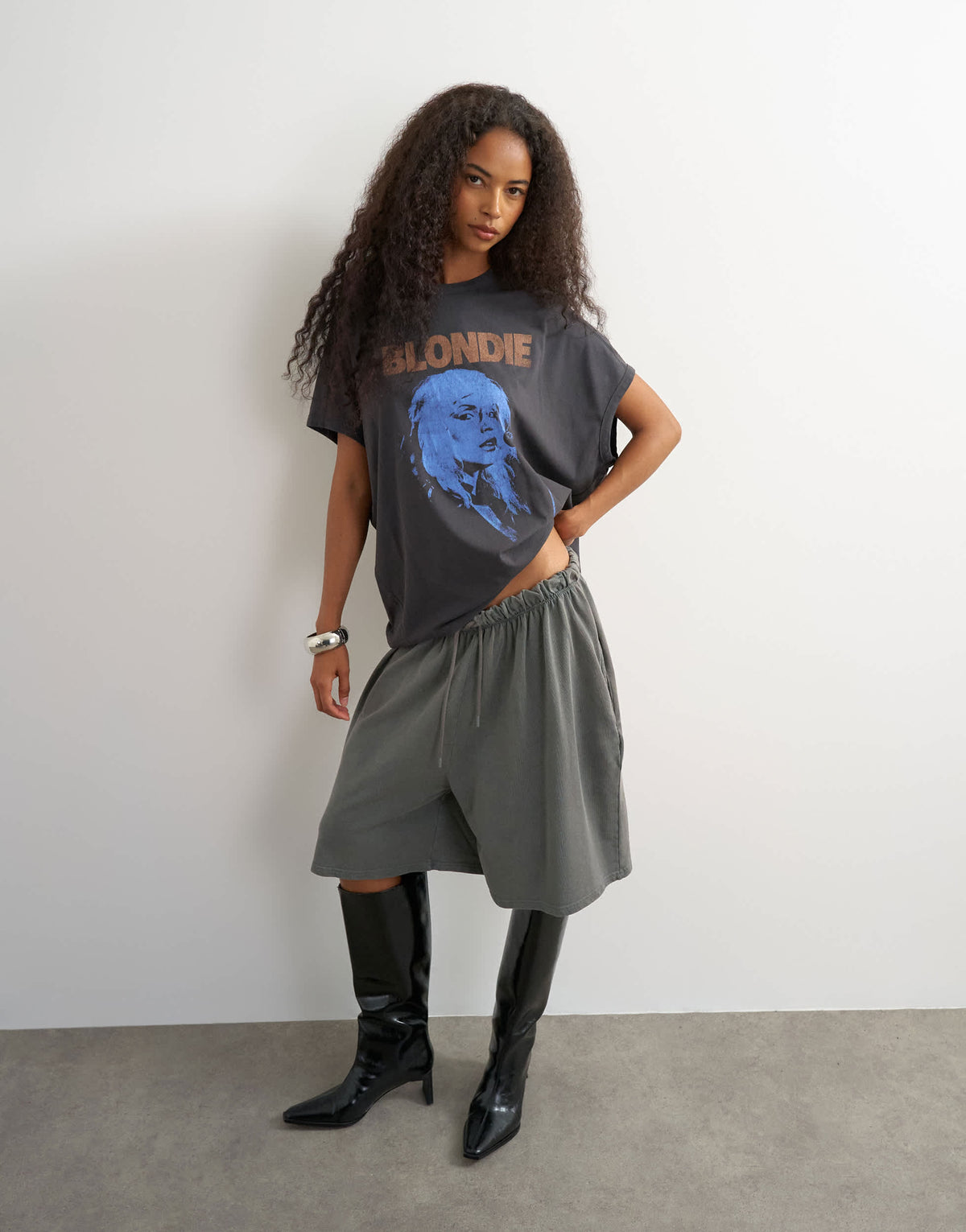 Topshop oversized 'Blondie' graphic tank circle tee in charcoal