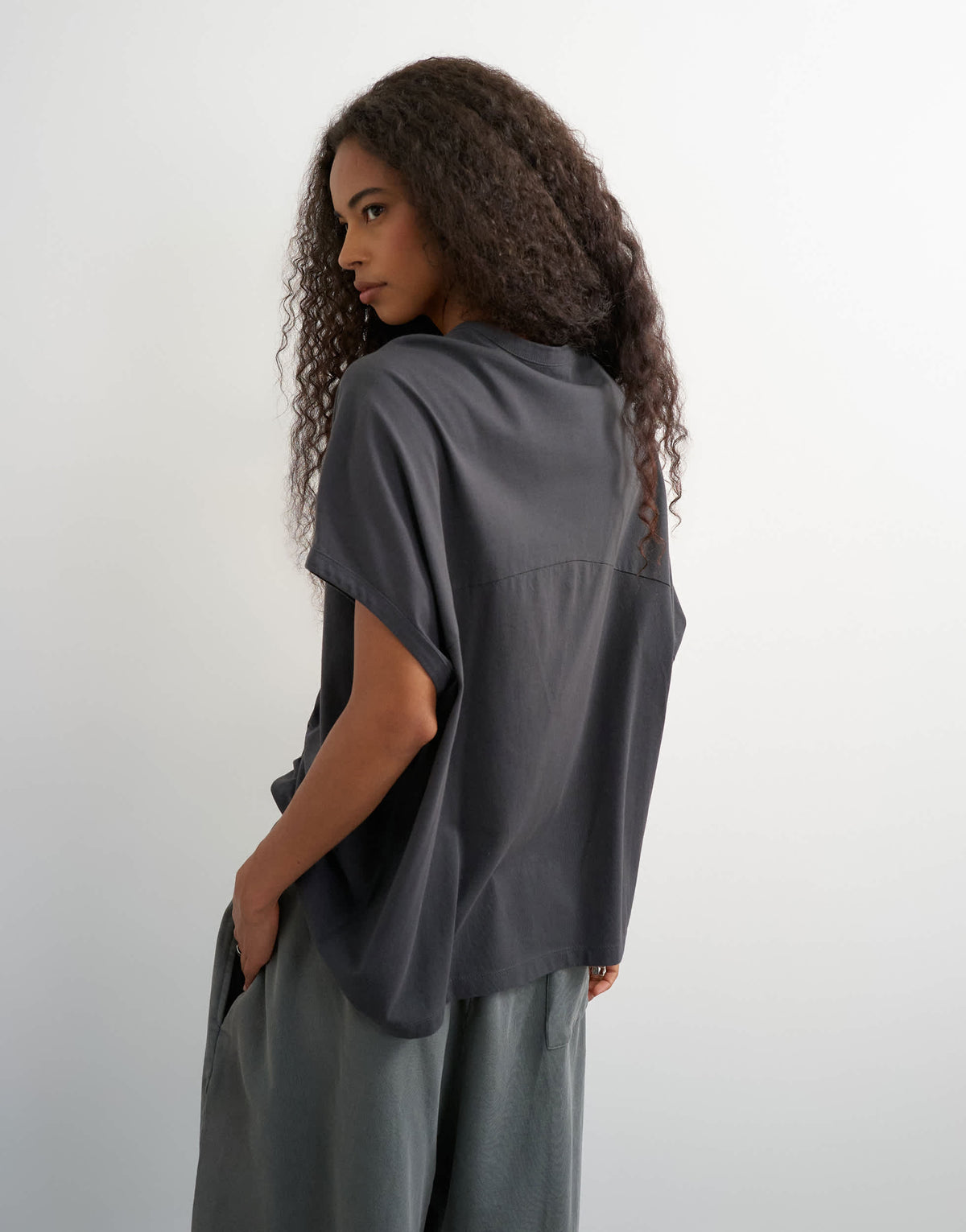 Topshop oversized 'Blondie' graphic tank circle tee in charcoal