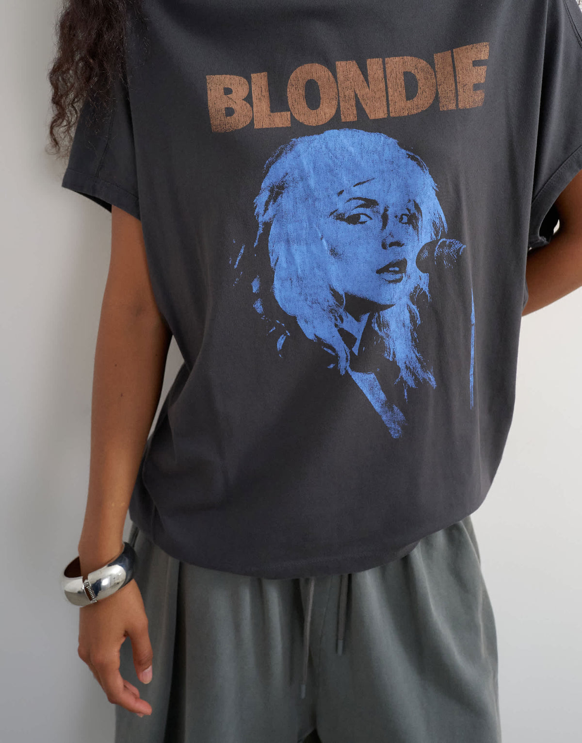 Topshop oversized 'Blondie' graphic tank circle tee in charcoal
