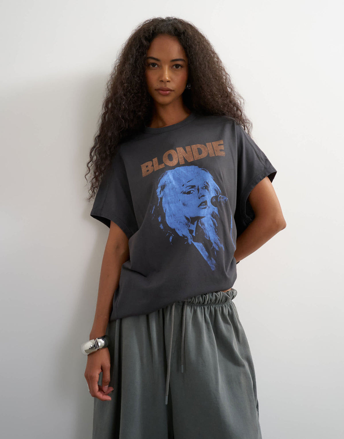 Topshop oversized 'Blondie' graphic tank circle tee in charcoal