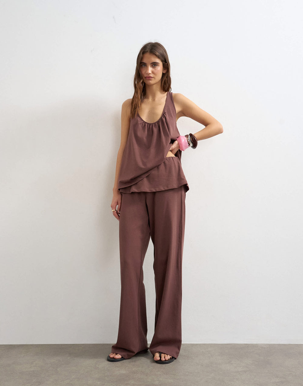 Ensemble Topshop en coton à superposition, bas à jambes larges, couleur chocolat
