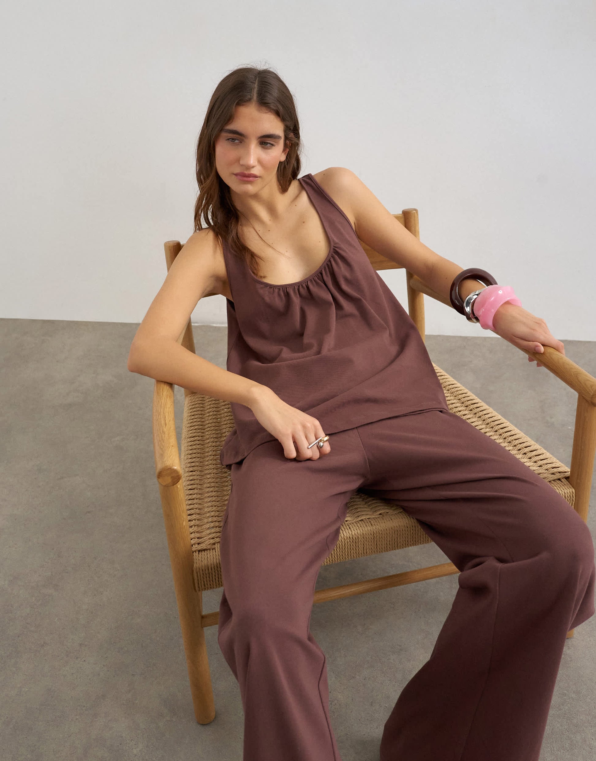 Topshop cotton overlay wide leg bottoms co-ord in chocolate