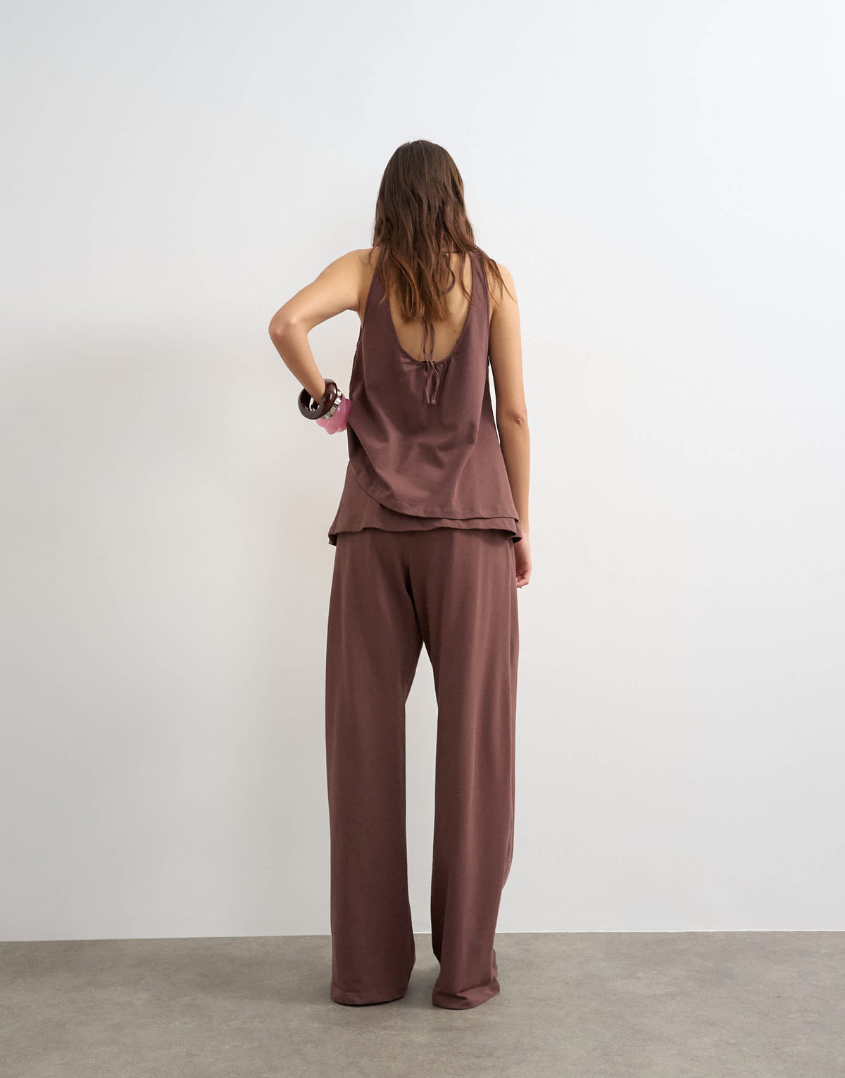Topshop cotton overlay wide leg bottoms co-ord in chocolate