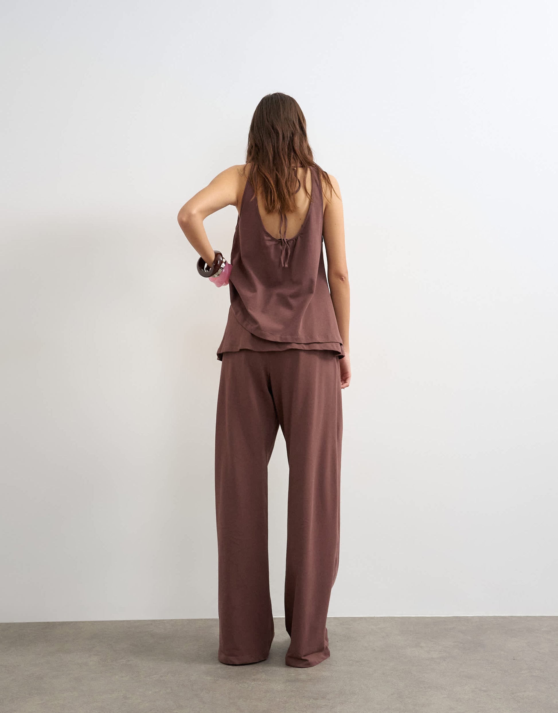 Topshop cotton overlay wide leg bottoms co-ord in chocolate