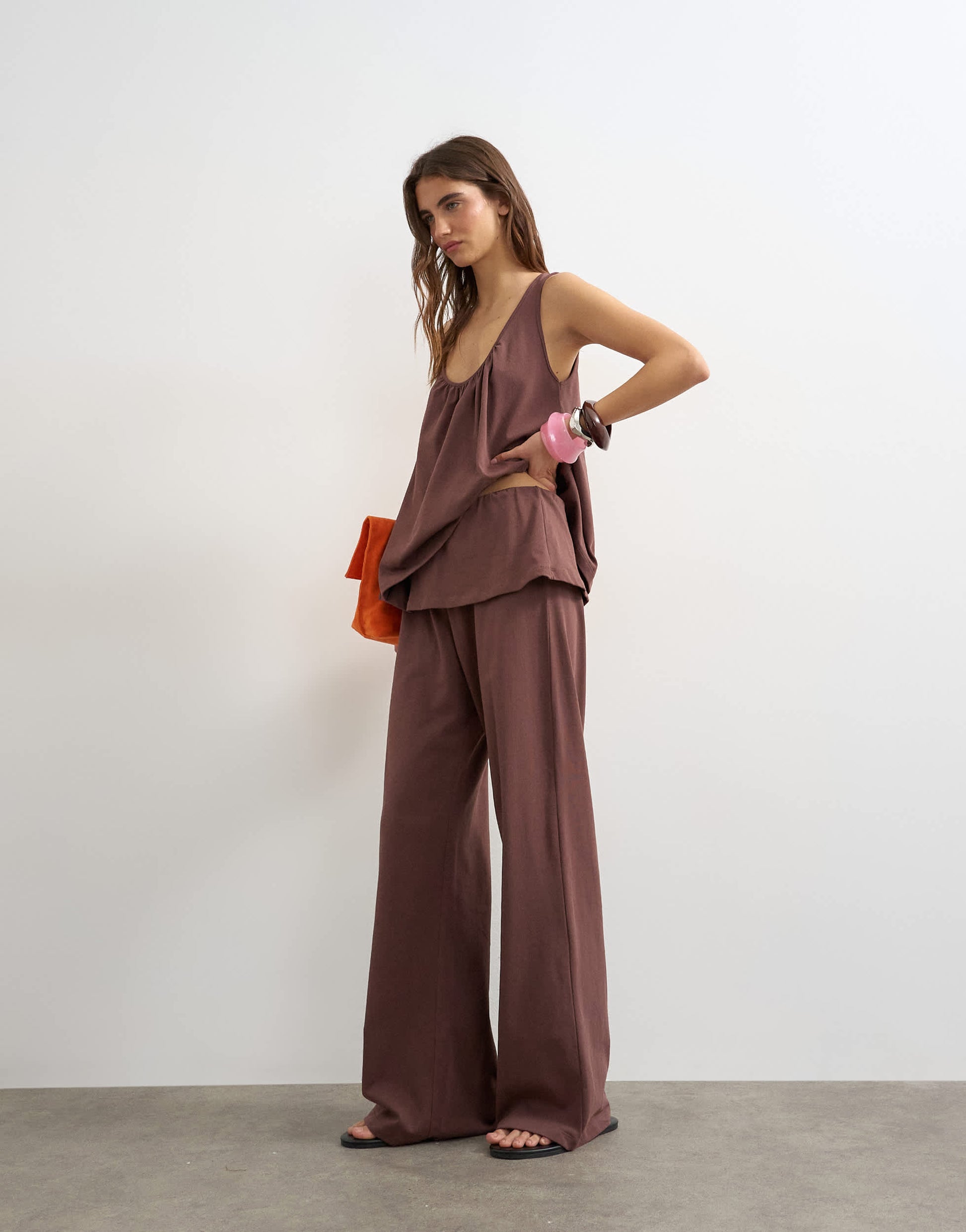 Topshop cotton overlay wide leg bottoms co-ord in chocolate