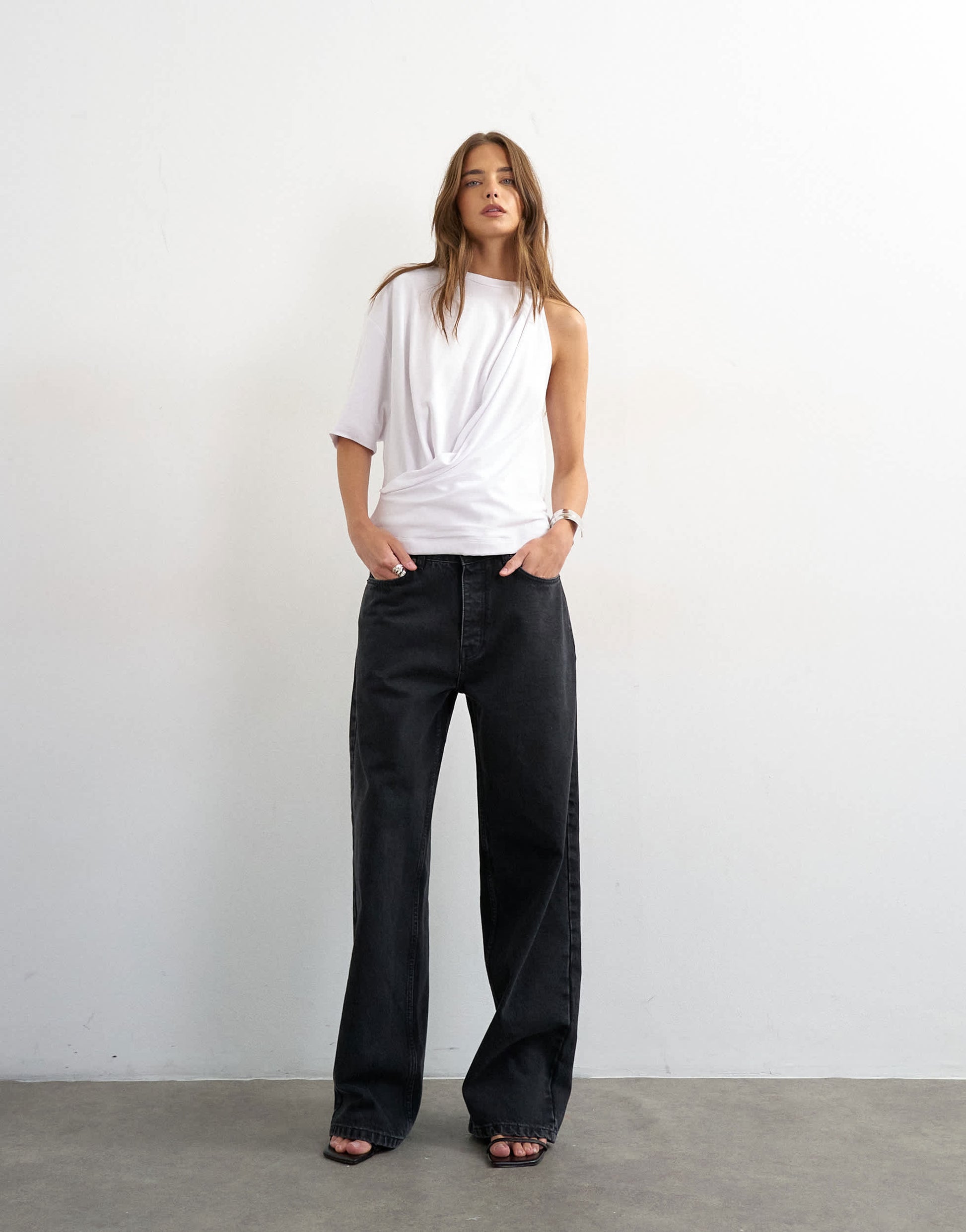 Topshop asymmetric drape tee in white